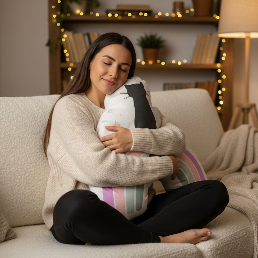 Pastel Rainbow Sitting Cat Pillow