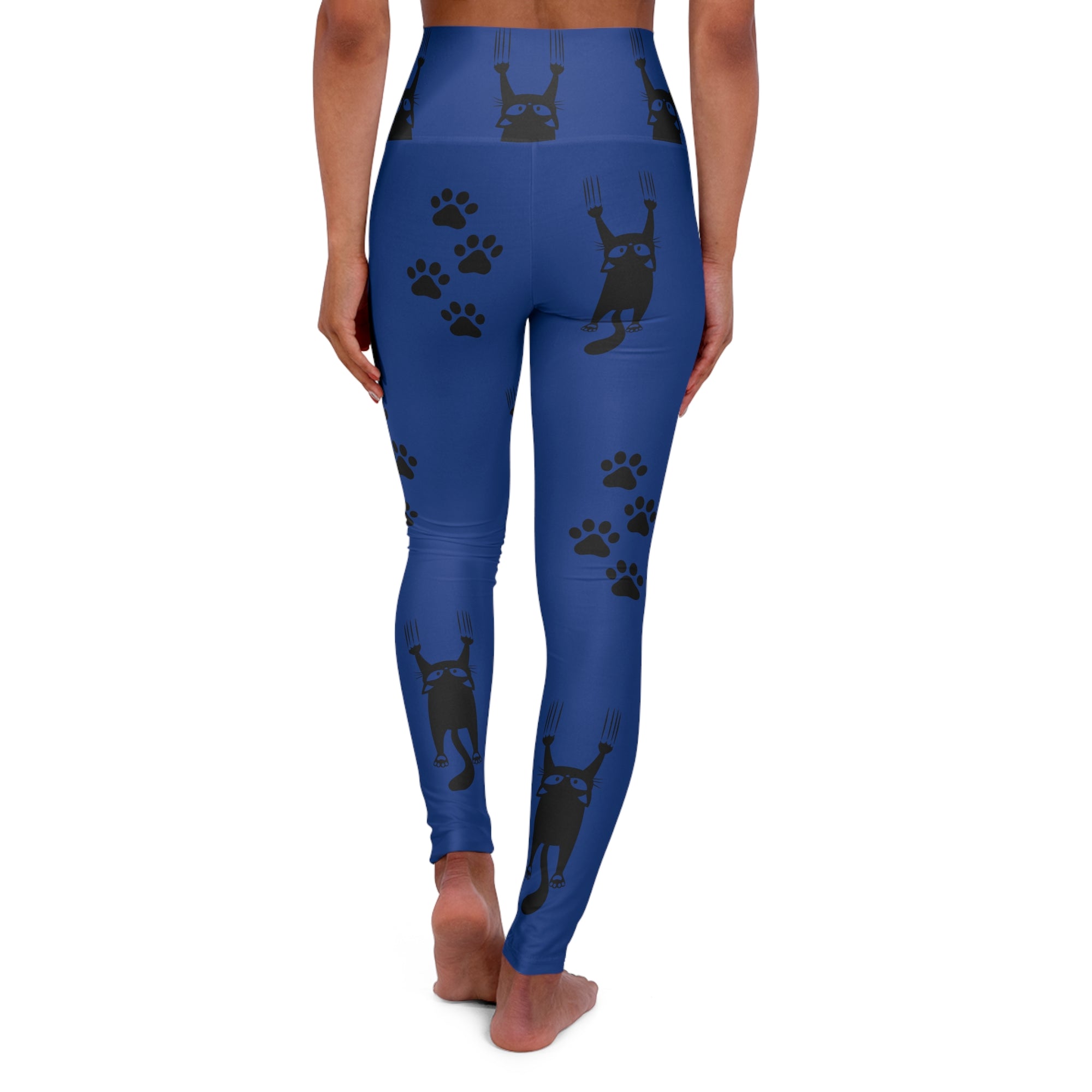Blue Scared Kitty High Waisted Yoga Leggings