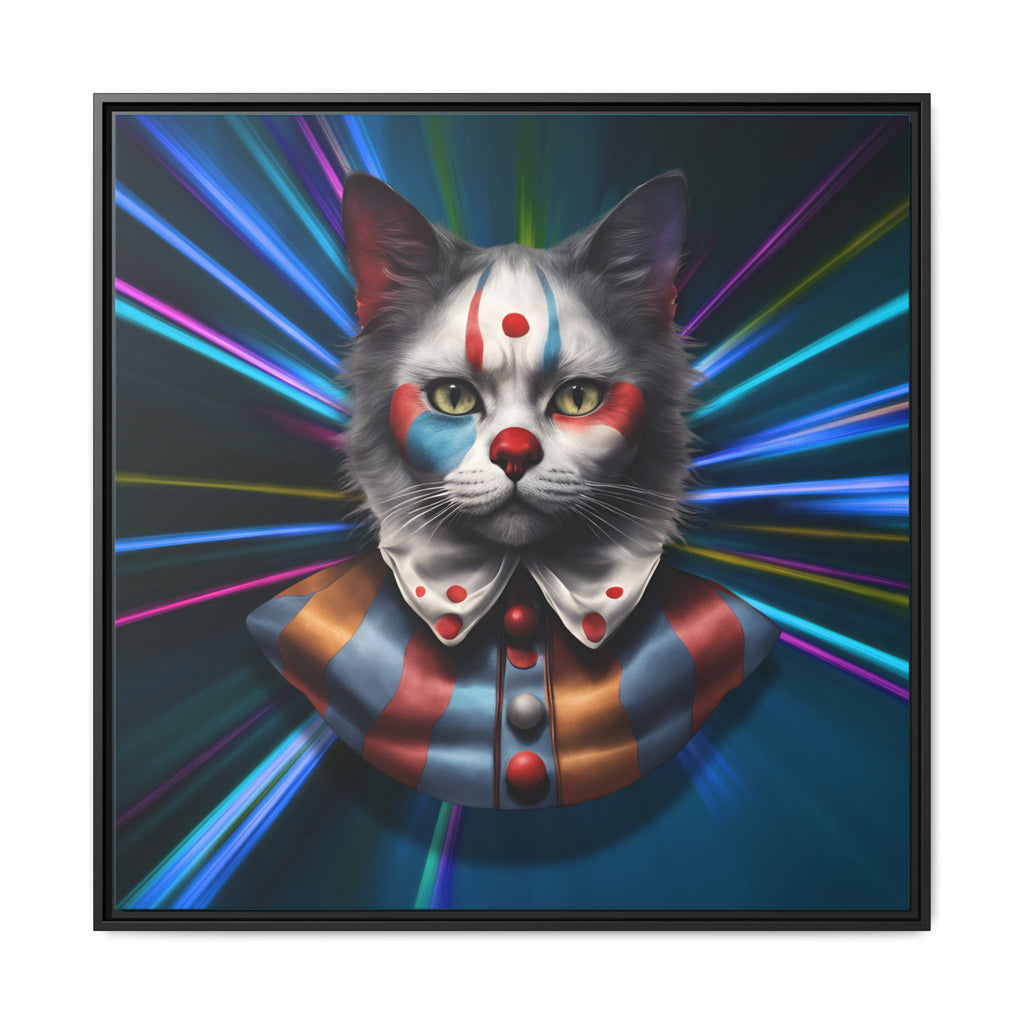 Colorful Cat Clown Framed Canvas Art – Quirky Home Decor for Pet Lovers