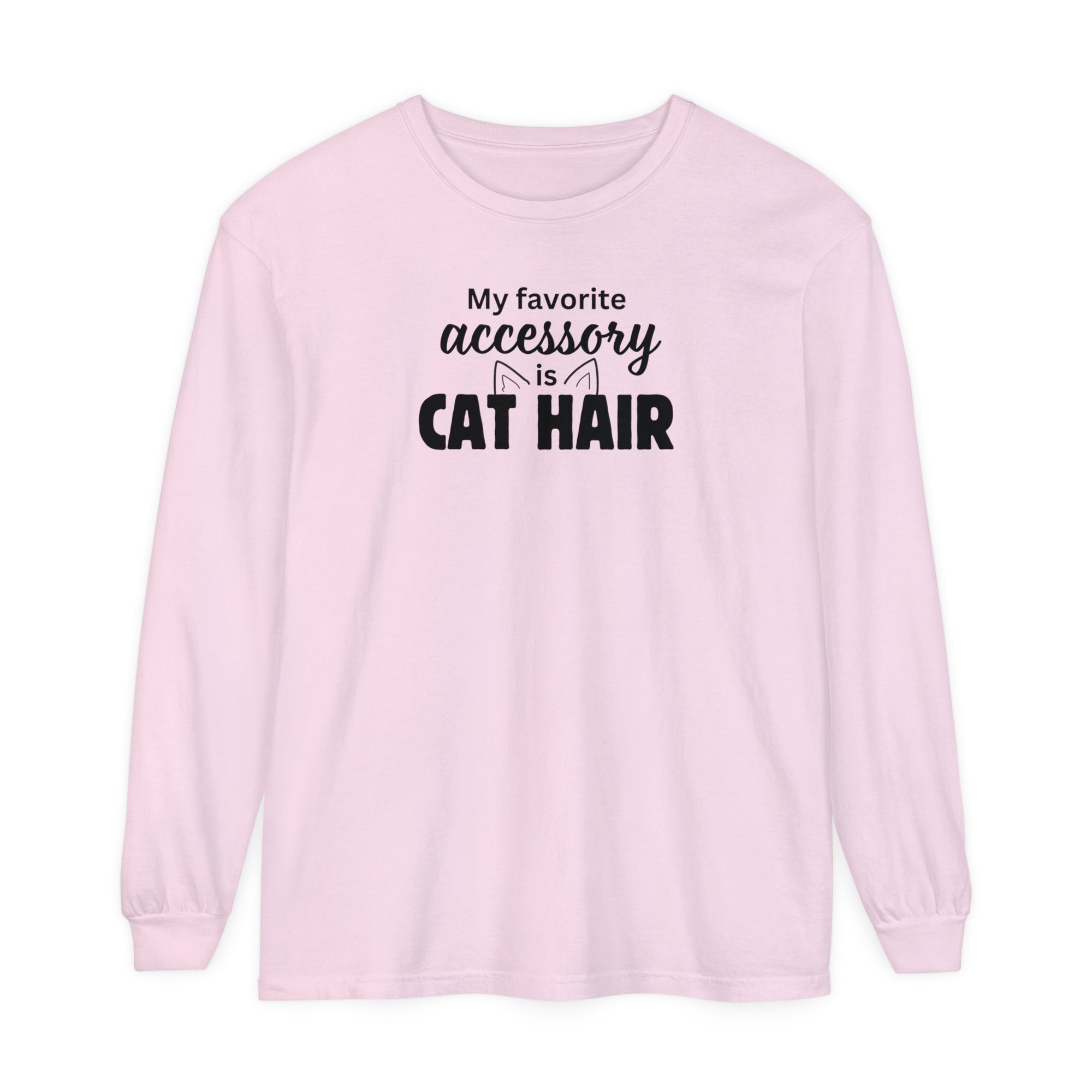 Cat Hair Accessorized Unisex Garment-dyed Long Sleeve T-Shirt