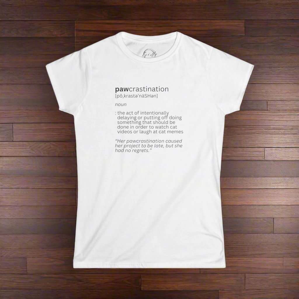 Photo depicting the ​Pawcrastination Women's Softstyle Tee from EpiAl's Shop.
