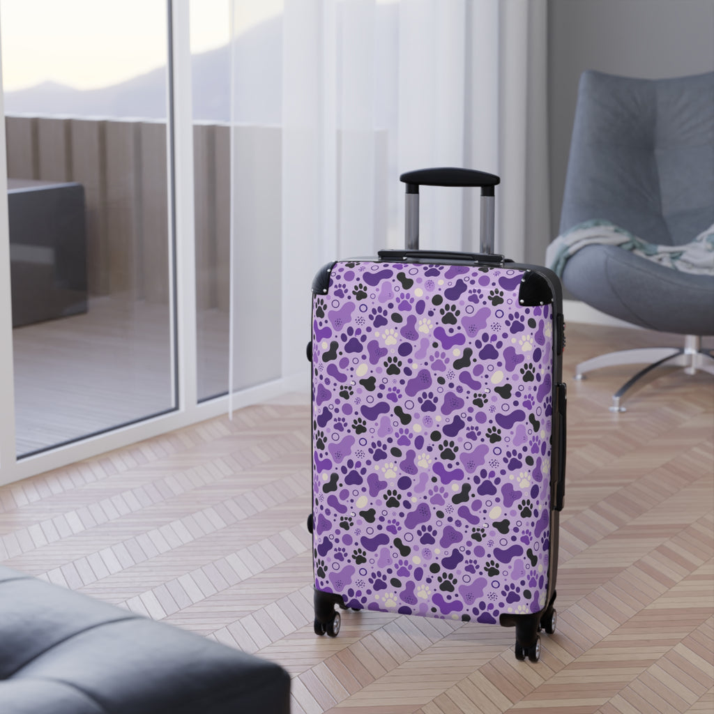 Purple Cat Paw Print Hard-Shell Suitcase | Abstract Cat Lover Luggage