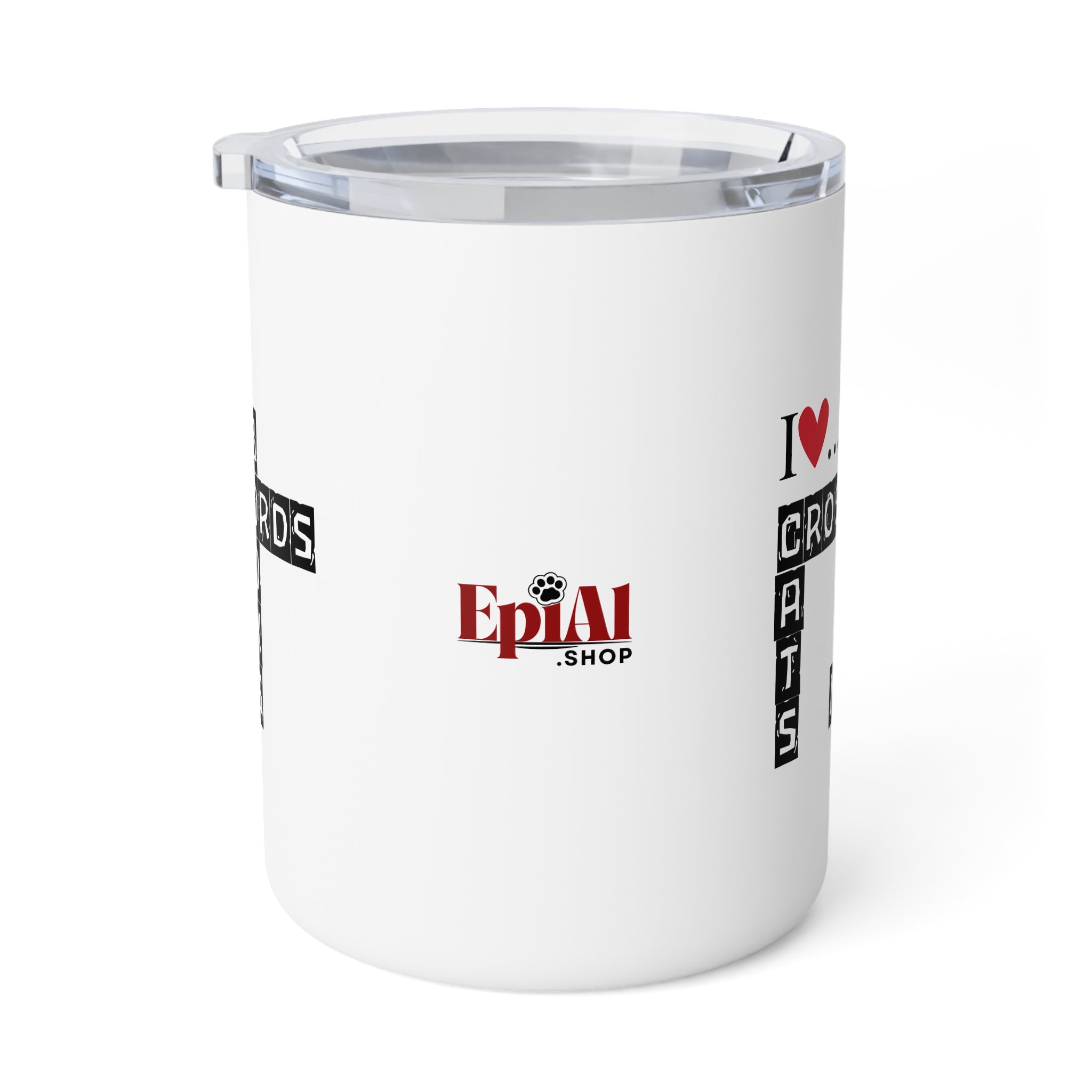 Photo depicting the ​Crosswords and Cats Insulated Coffee Mug, 10oz from EpiAl's Shop.