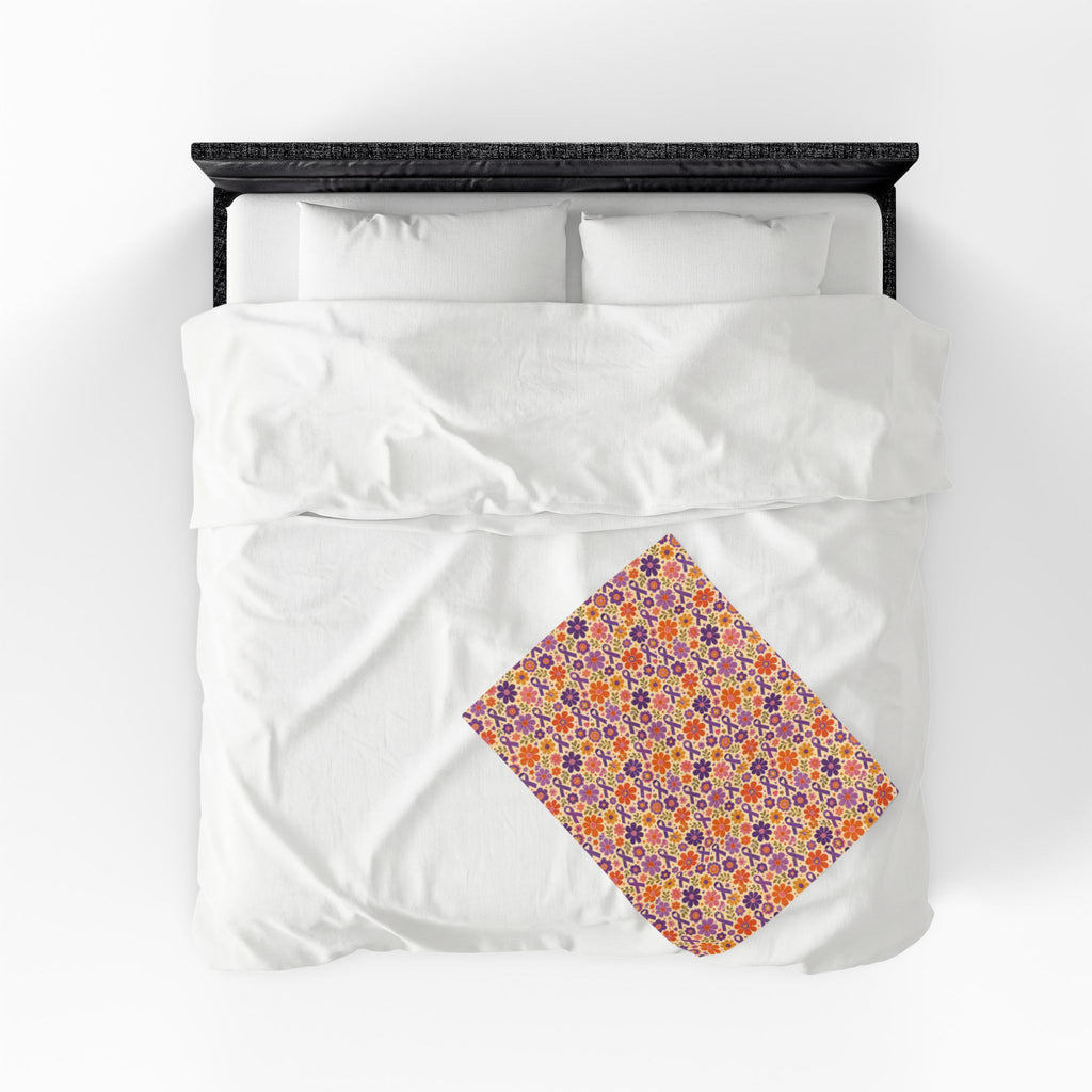 Retro Floral Epilepsy Awareness Plush Blanket | Purple Ribbon Throw
