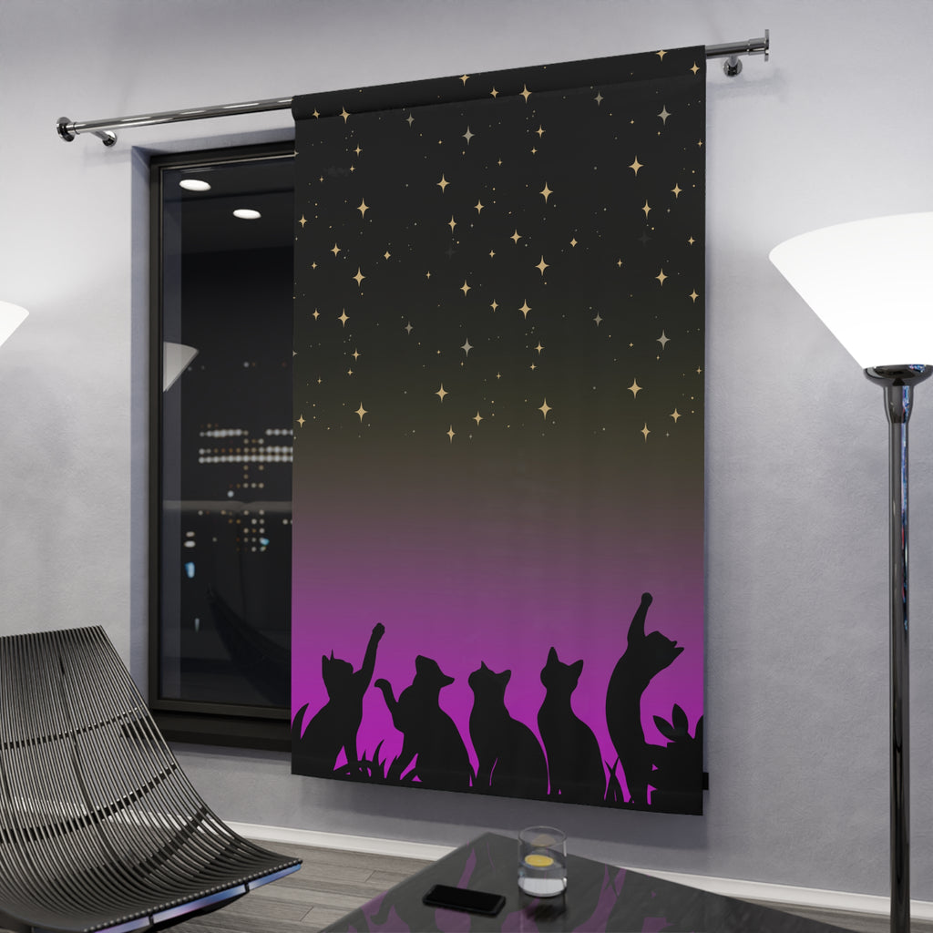 “Night Watchers” Blackout Curtain Panel – Cat Silhouettes & Starry Sky