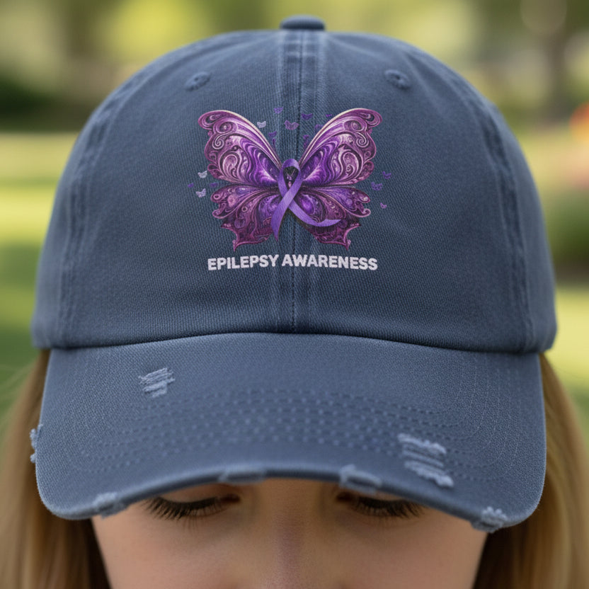 Epilepsy Butterfly Unisex Distressed Cap - Hats - Epileptic Al’s Shop