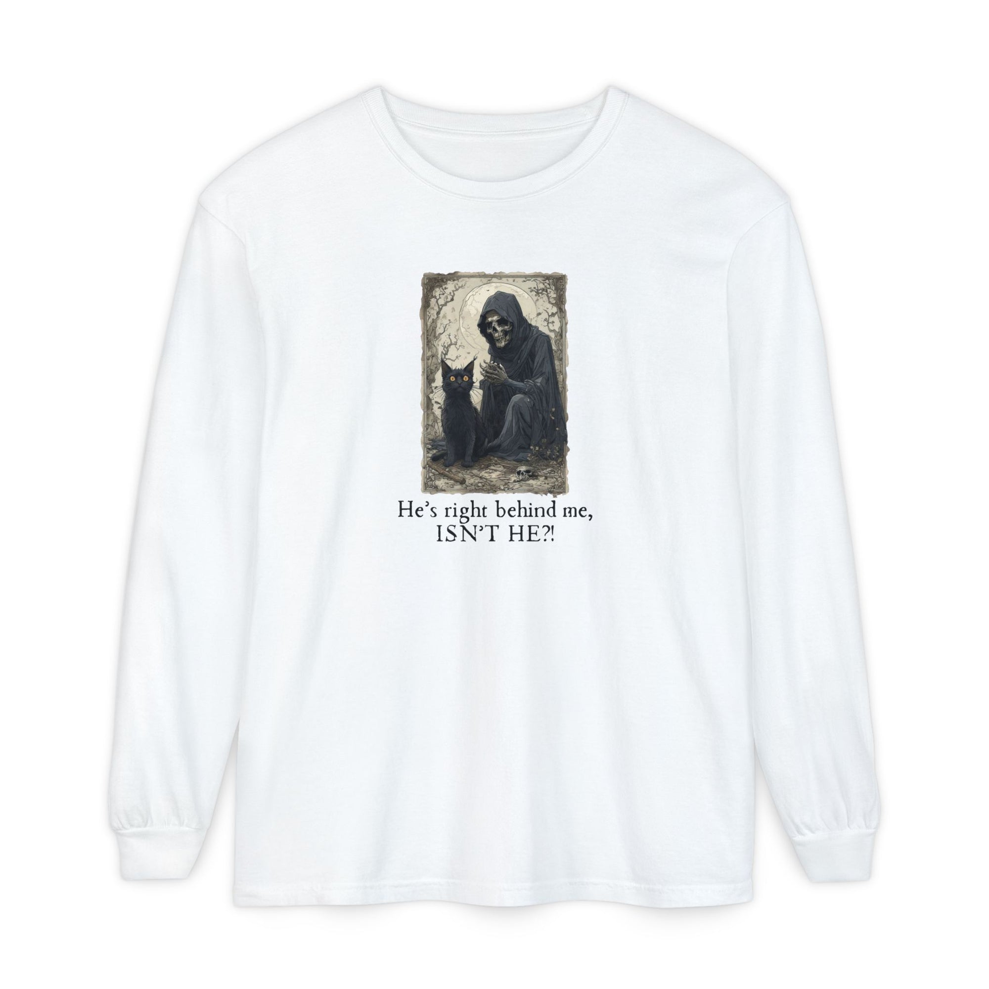 Spooky Cat & Grim Reaper Long Sleeve T-Shirt