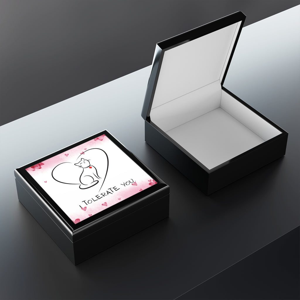 I Tolerate You – Line Art Cat Heart Black Jewelry Box (Valentine Edition)