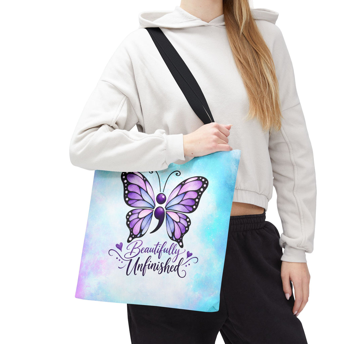 Beautifully Unfinished Semicolon Butterfly Suicide Awareness Tote Bag