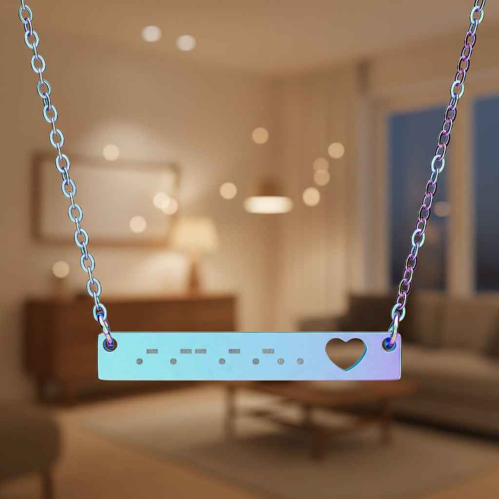 “AWARE” Morse Code Necklace – Heart Bar Pendant (Stainless Steel)