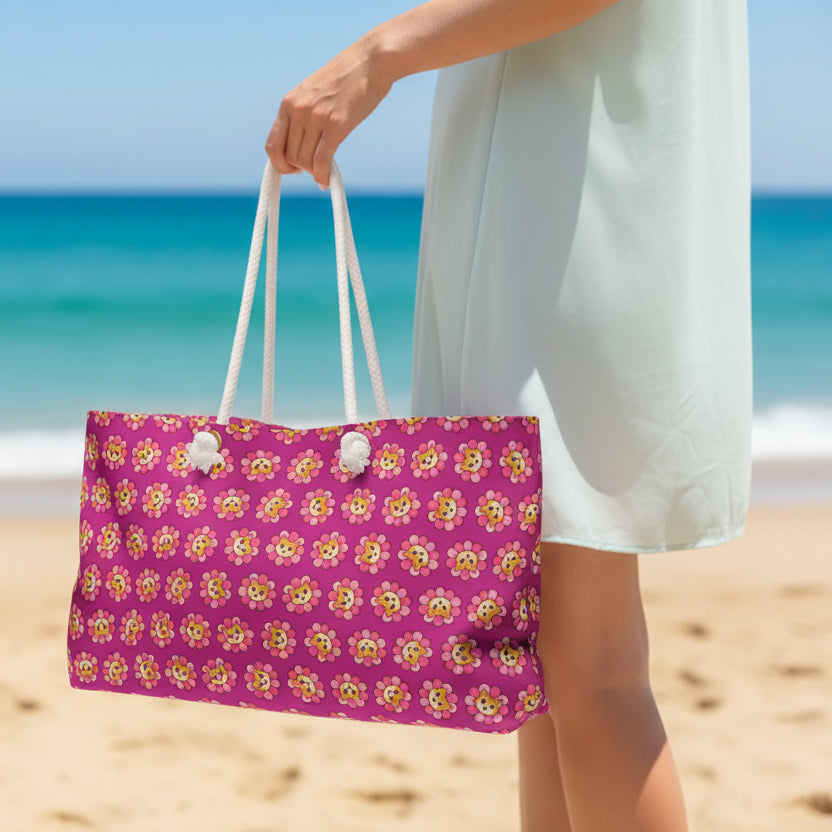 Pink Cat Blossom Weekender Bag | Playful Statement Travel Tote