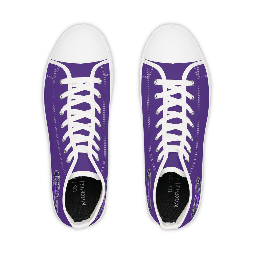 Men’s Purple High-Top Sneakers – Epilepsy Awareness Faux Seal Design