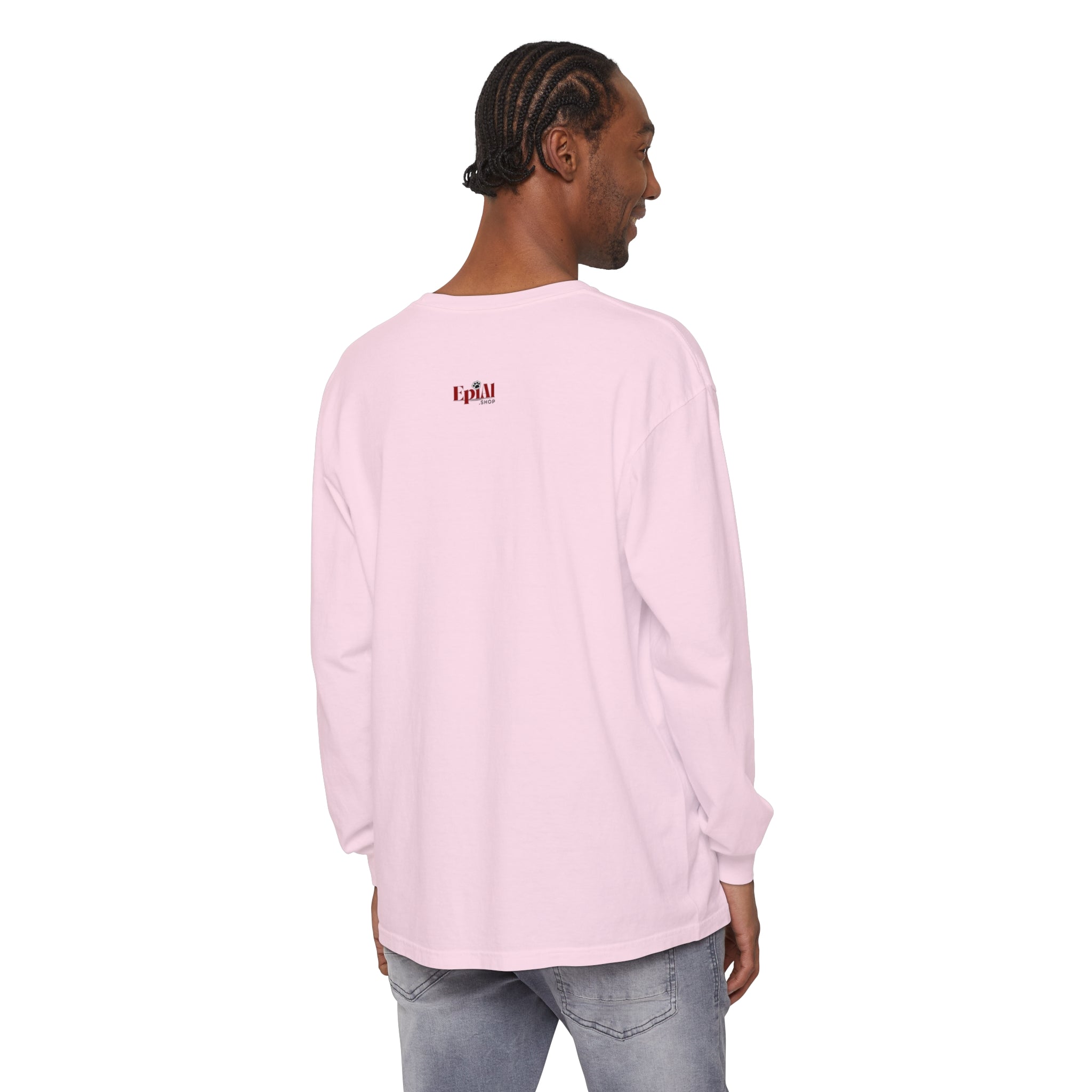 Photo depicting the ​Cat Hair Accessorized Unisex Garment-dyed Long Sleeve T-Shirt from EpiAl's Shop.