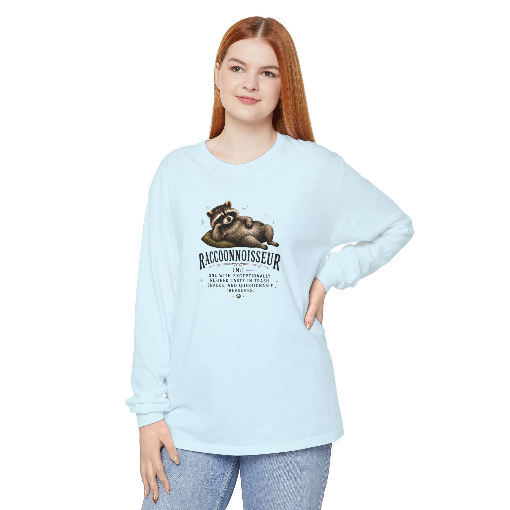 Raccoonnoisseur Garment-Dyed Long Sleeve Shirt | Funny Raccoon Graphic Tee