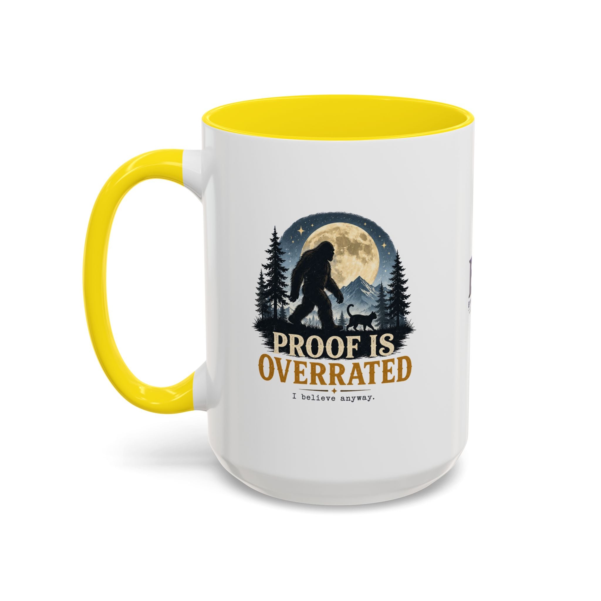Proof Is Overrated Sasquatch & Black Cat Accent Mug