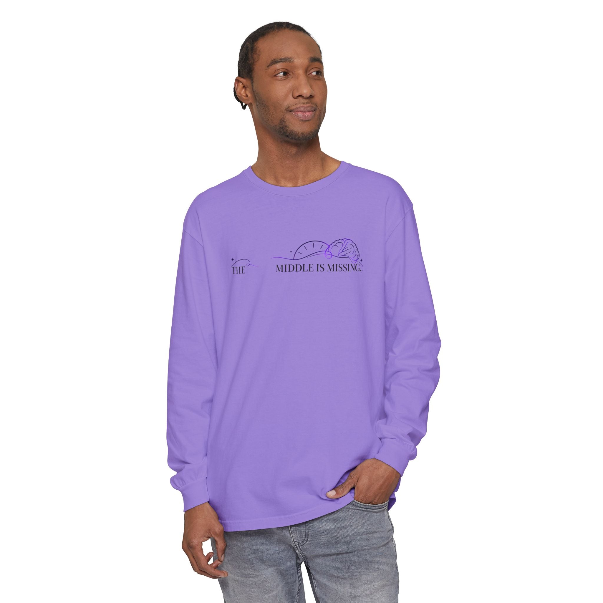 Long Sleeve T‑Shirt — “The Middle Is Missing” Minimal Brain Puzzle Design