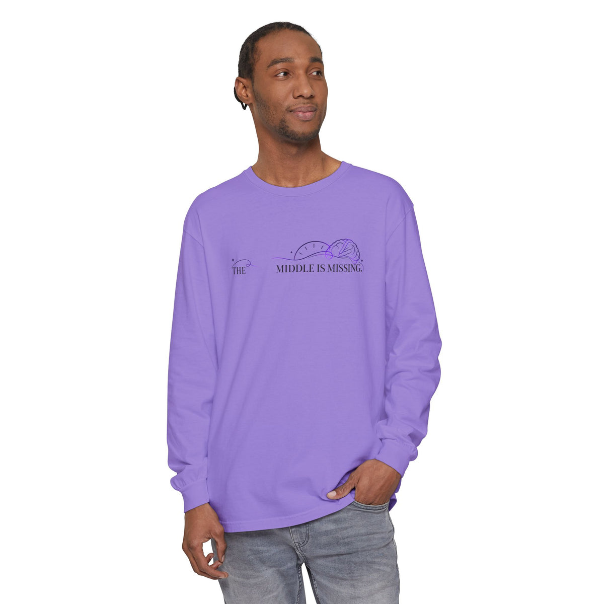 Long Sleeve T‑Shirt — “The Middle Is Missing” Minimal Brain Puzzle Design