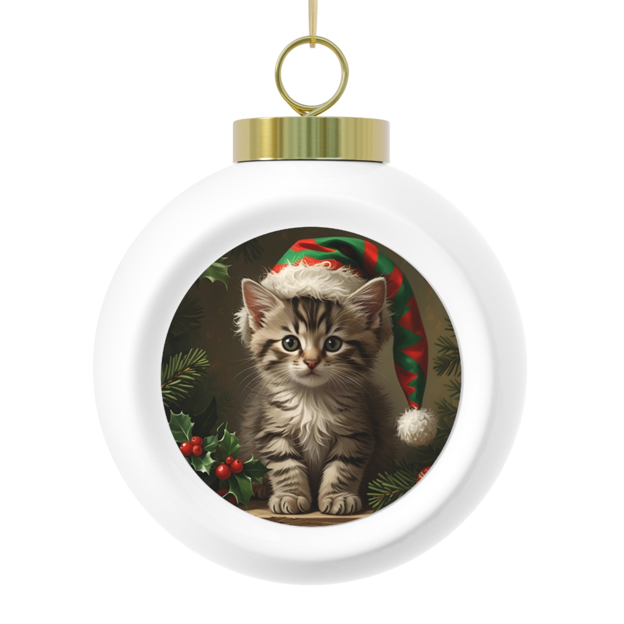 Whimsical Elf Cat Christmas Ball Ornament