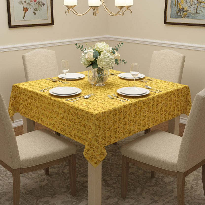 Golden Purr Cat Tablecloth – Minimalist Line Art Polka Dot Design (55