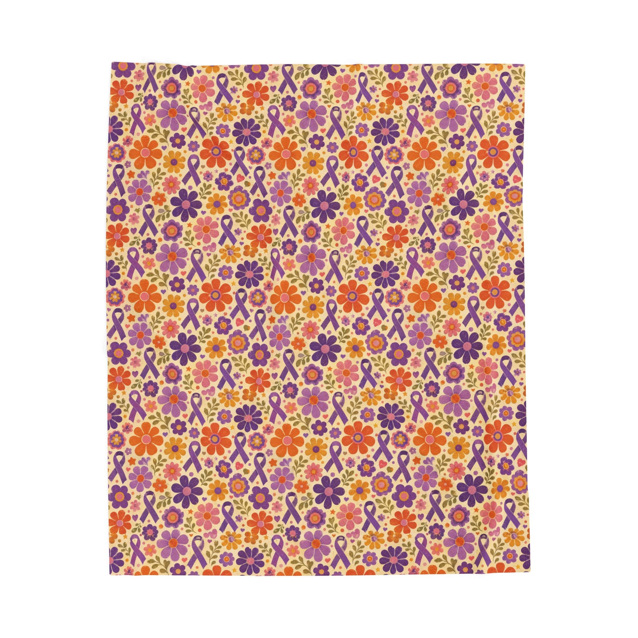 Retro Floral Epilepsy Awareness Plush Blanket | Purple Ribbon Throw