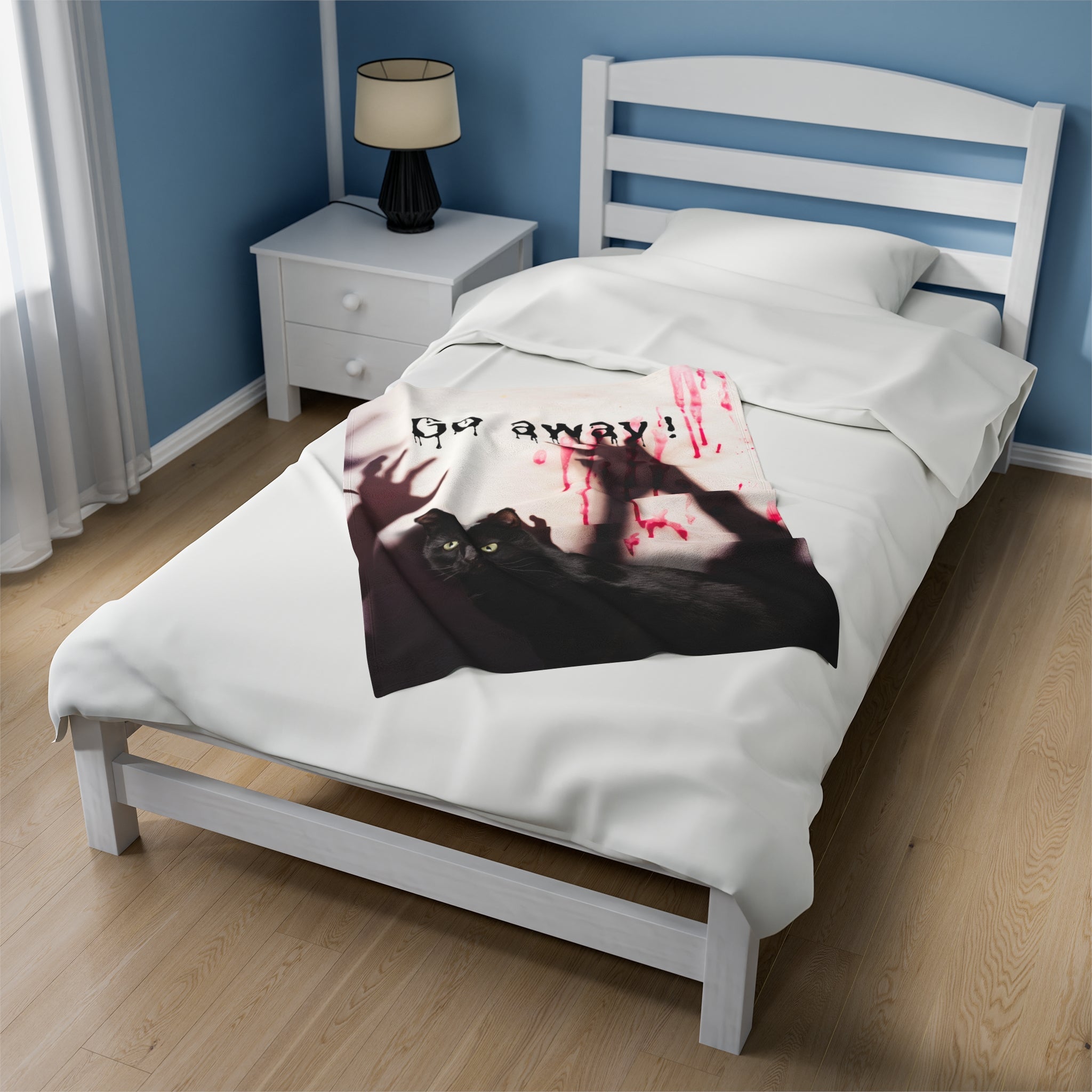 Photo depicting the ​Go Away Velveteen Plush Blanket from EpiAl's Shop.