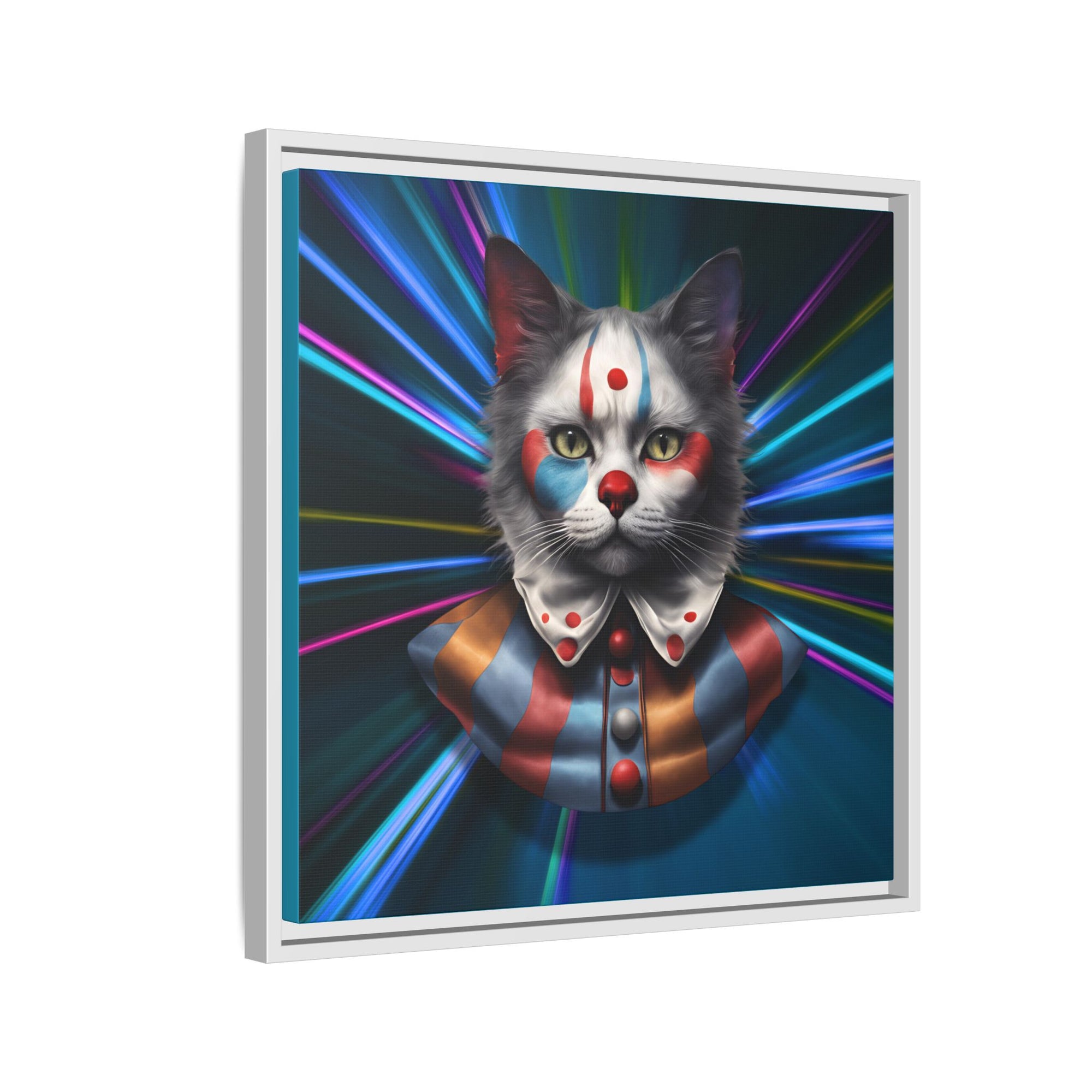 Colorful Cat Clown Framed Canvas Art – Quirky Home Decor for Pet Lovers