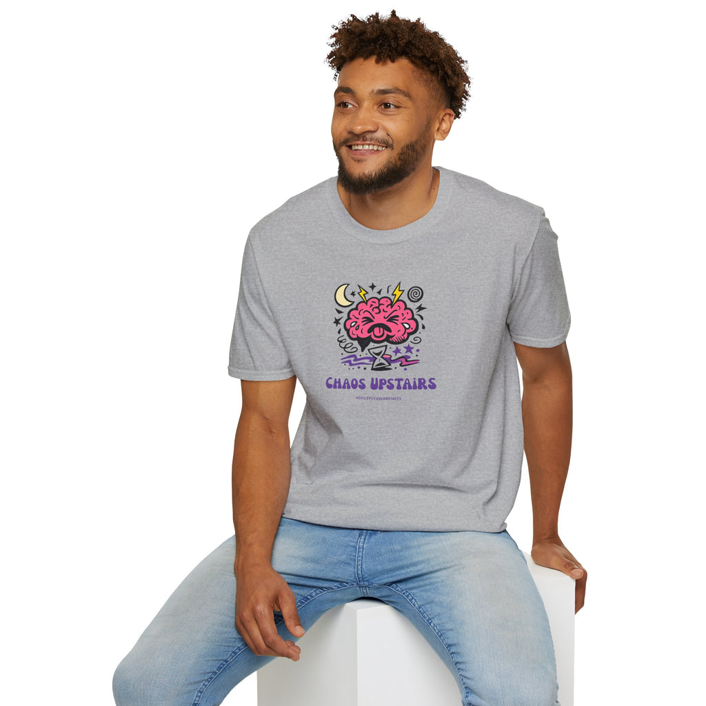 Chaos Upstairs Epilepsy Awareness T-Shirt | Funny Neurostrong Brain Graphic Tee