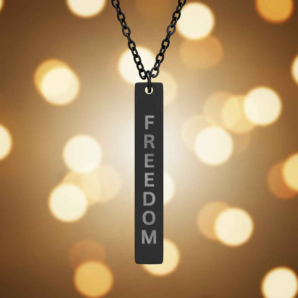 Freedom Vertical Bar Necklace – Engraved Stainless Steel Pendant
