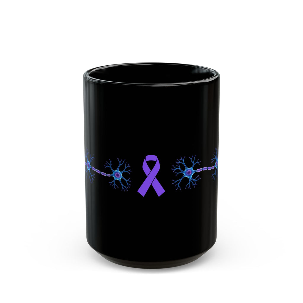 Epilepsy Awareness Neuron & Purple Ribbon Black Ceramic Mug | 11 oz & 15 oz
