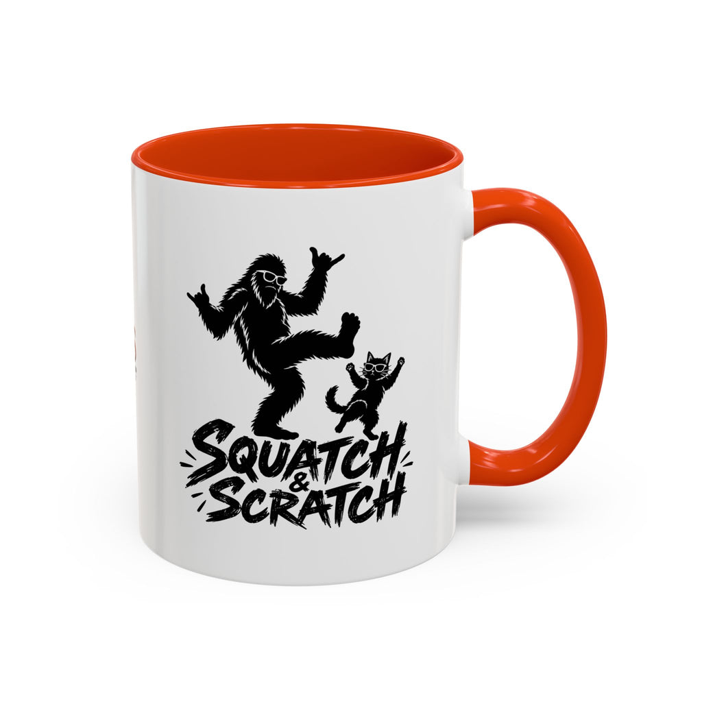 Squatch & Scratch Bigfoot and Cat Coffee Mug | Funny Sasquatch Ceramic Mug | 11oz & 15oz