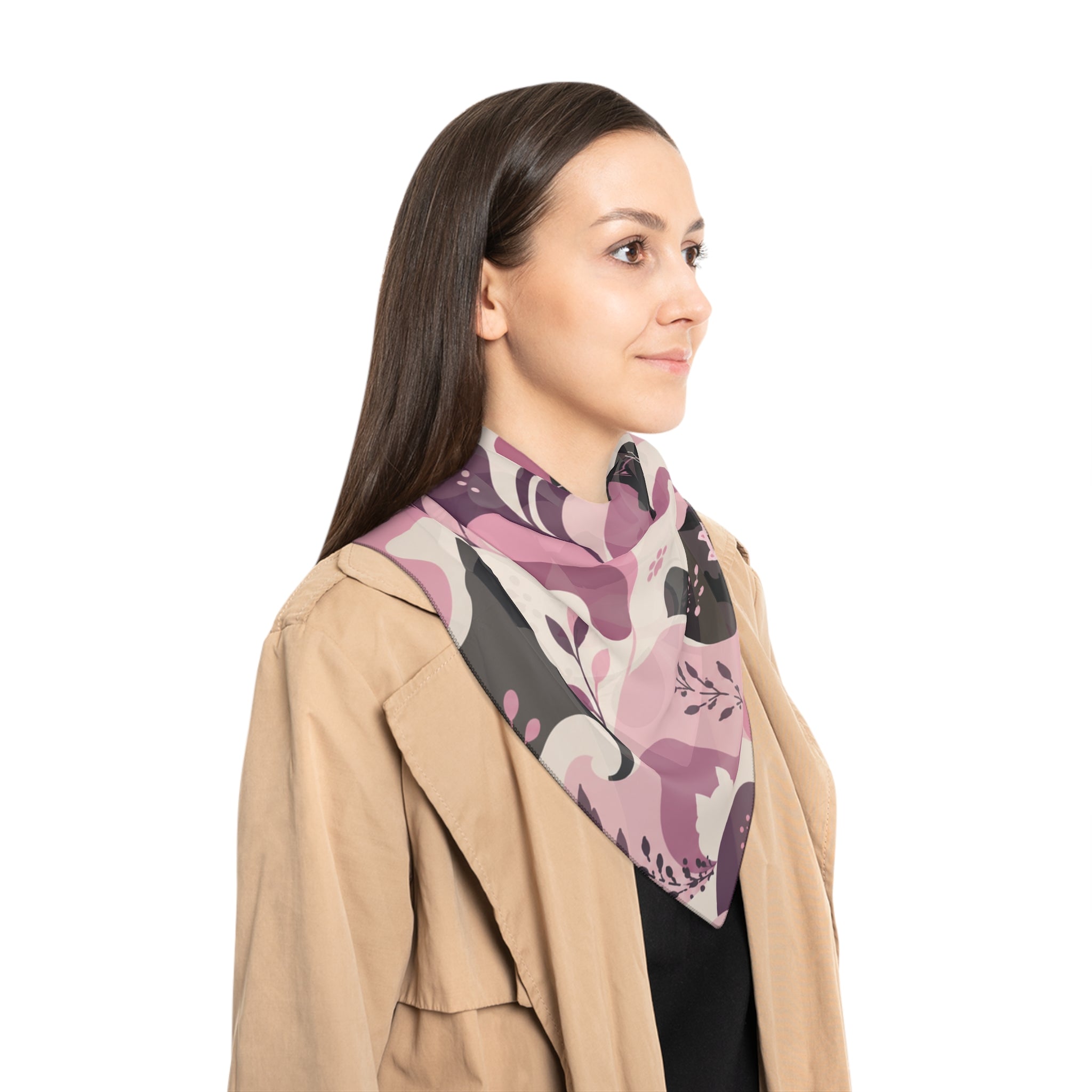 Whimsical Cat Scarf | Pink & Mauve Abstract Cat Square Scarf