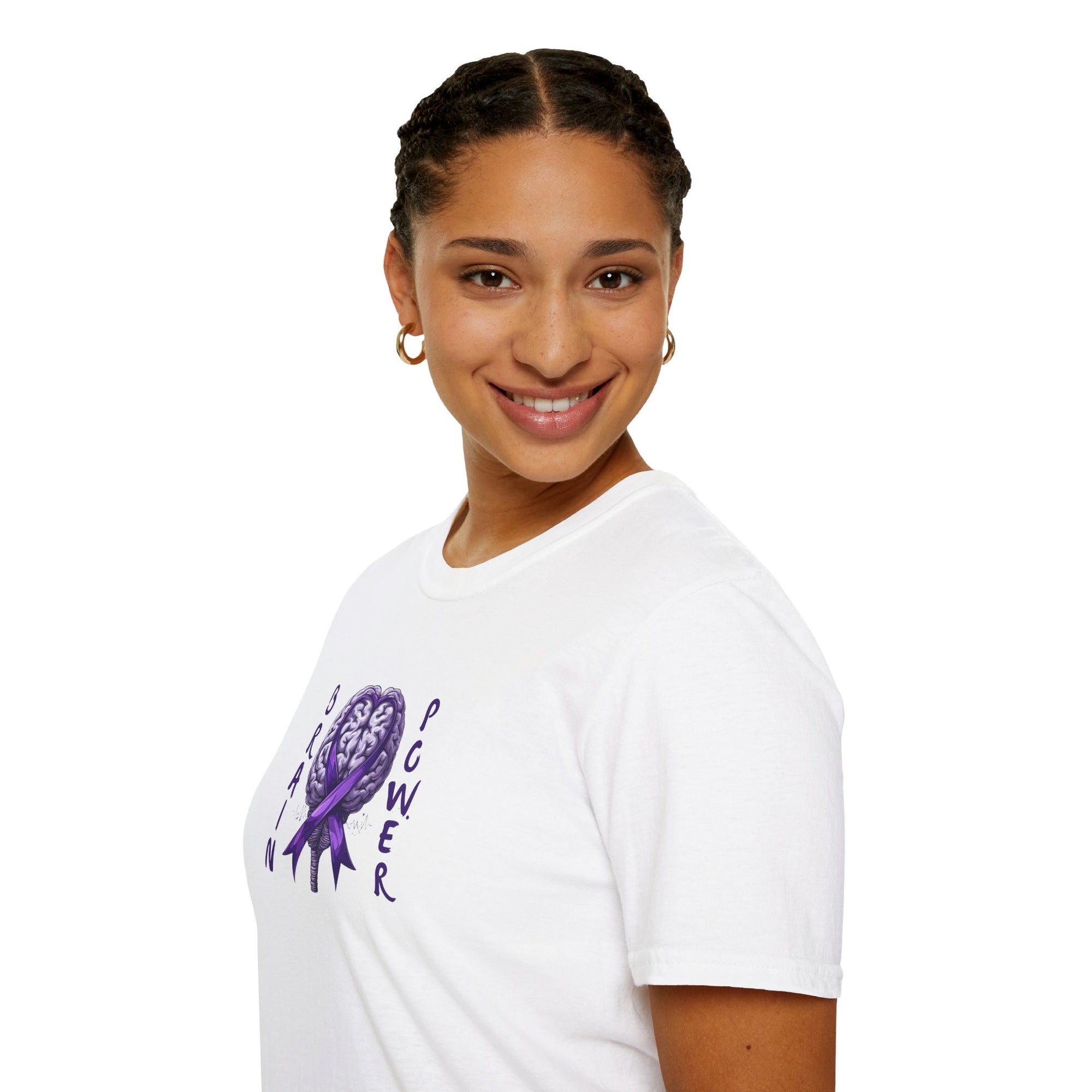 Brain Power Unisex Softstyle T-Shirt, Purple Ribbon Tee