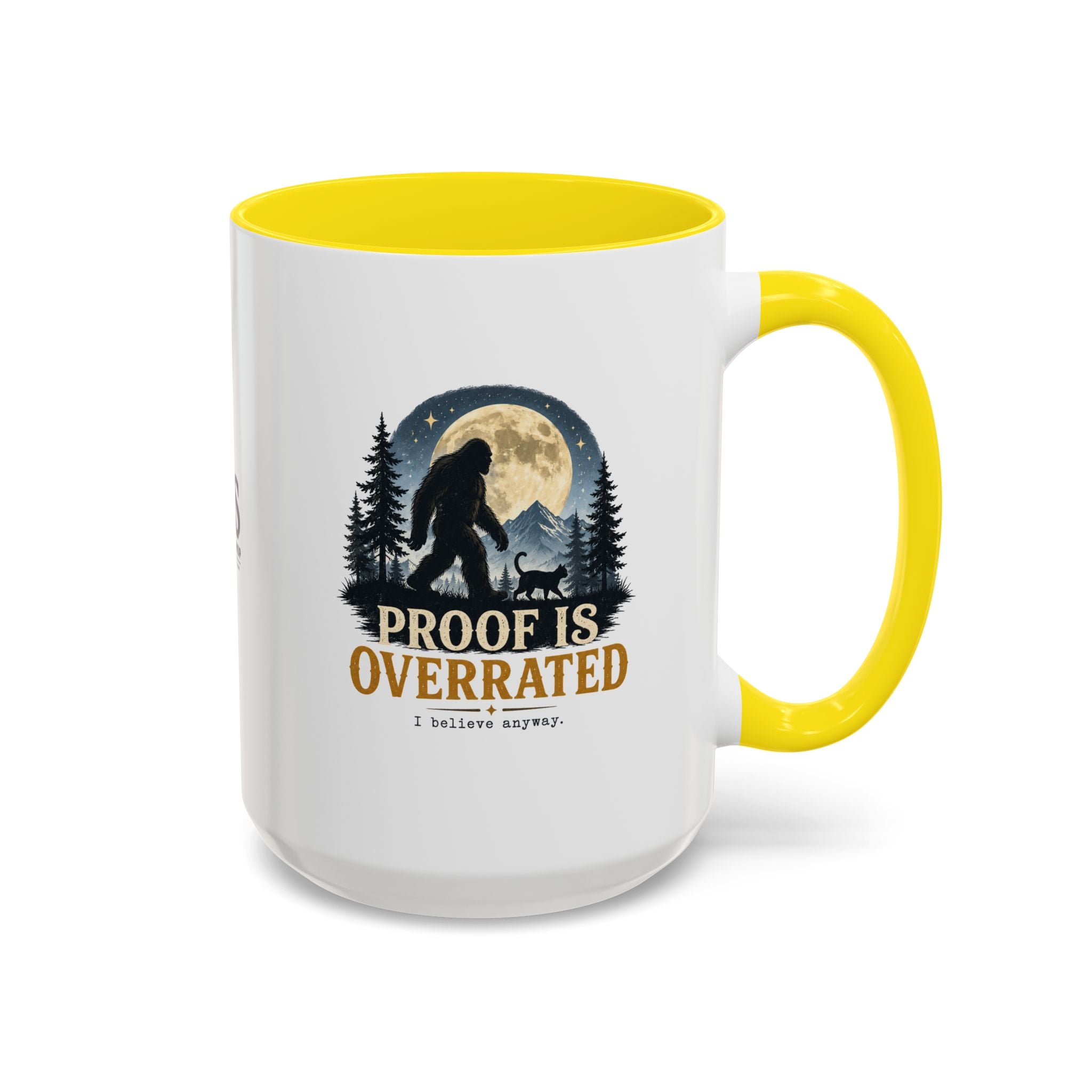 Proof Is Overrated Sasquatch & Black Cat Accent Mug