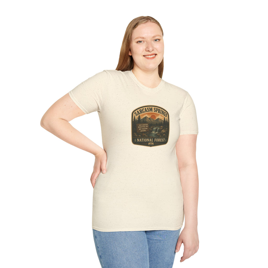 Sarcasm Springs National Forest Unisex T-Shirt | Funny Retro Outdoors Graphic Tee