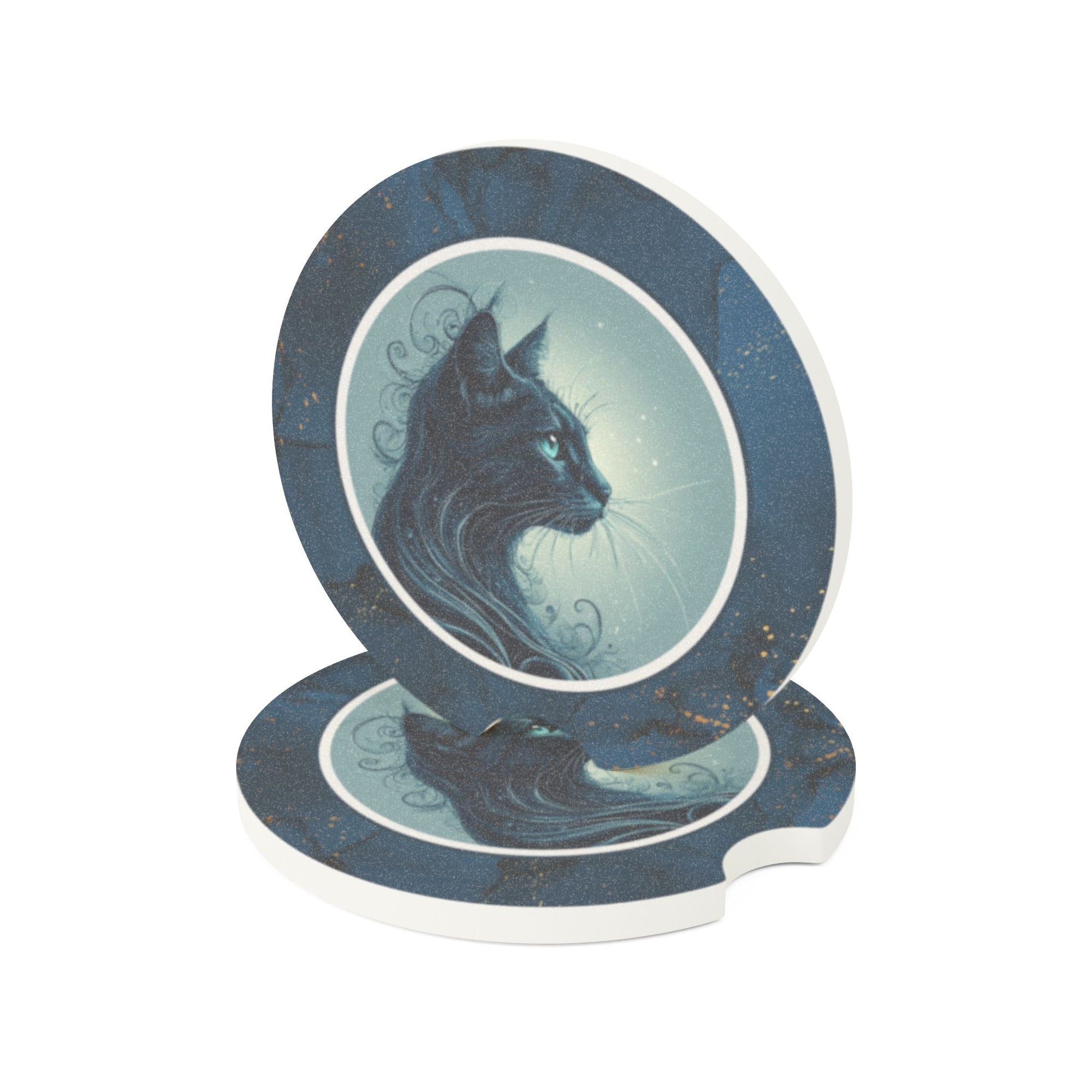 Elegant Blue Eyed Cat Soapstone Car Coaster