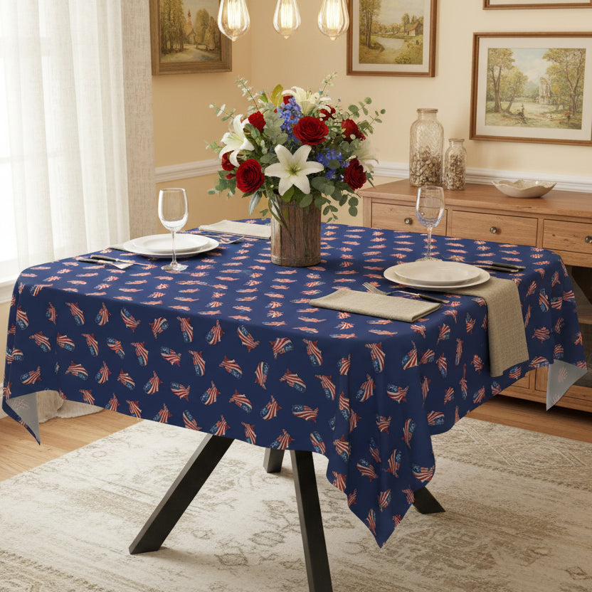 Patriotic USA Map Tablecloth – Red, White & Blue All-Over Print