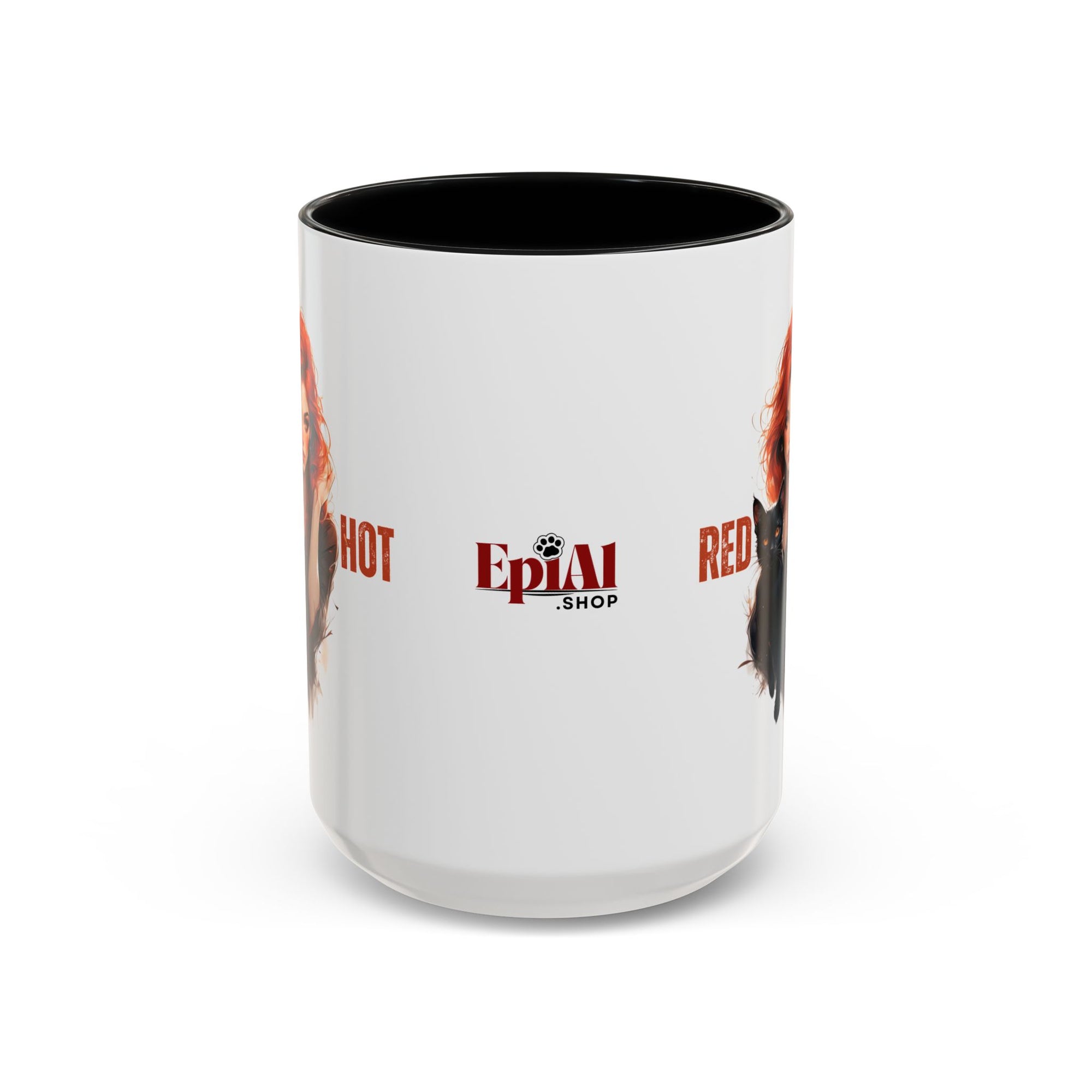 Red Hot Coffee Mug with Artistic Cat-Themed Design