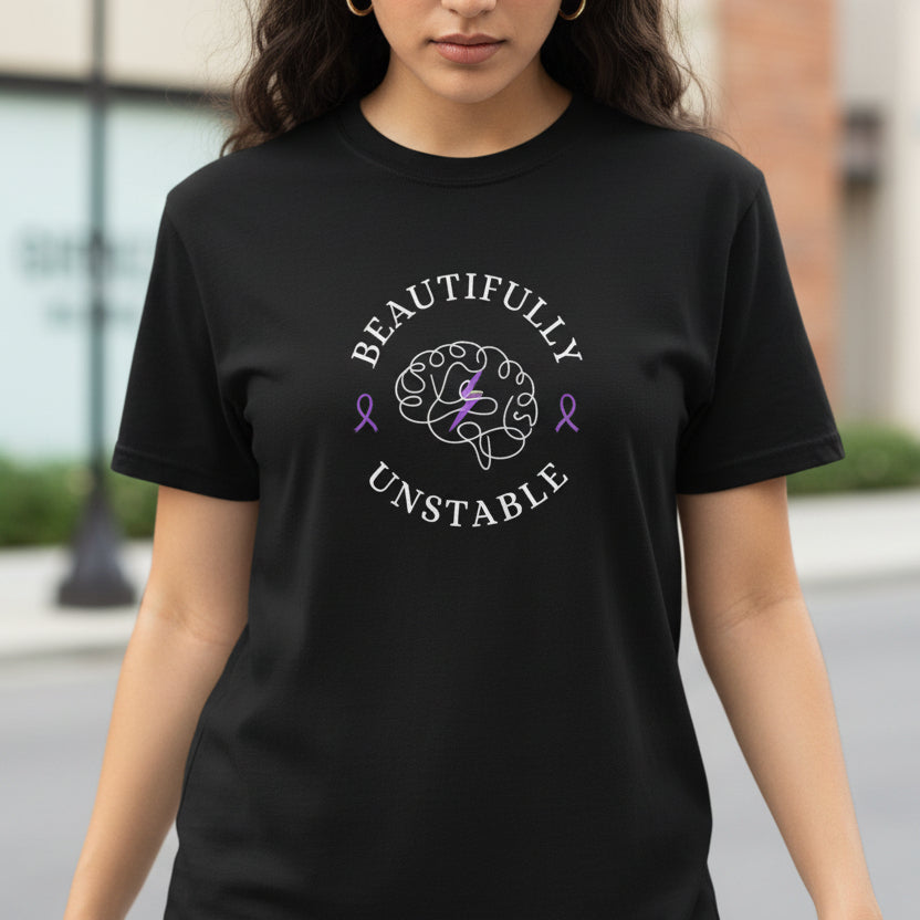 Beautifully Unstable Unisex T-Shirt – Epilepsy Awareness Purple Ribbon Tee