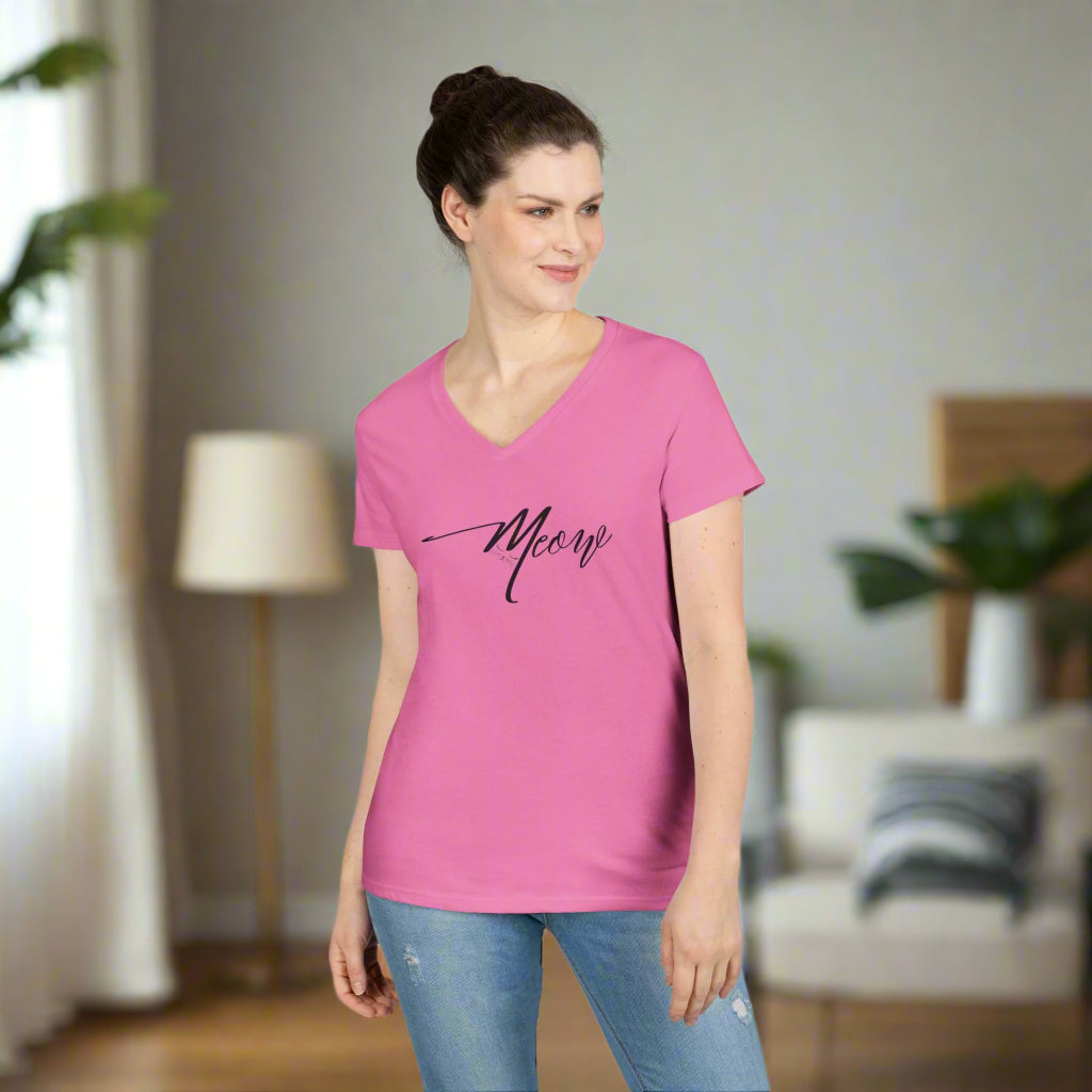 Stylish Meow Ladies' V-Neck T-Shirt, Cute Cat Lover Gift