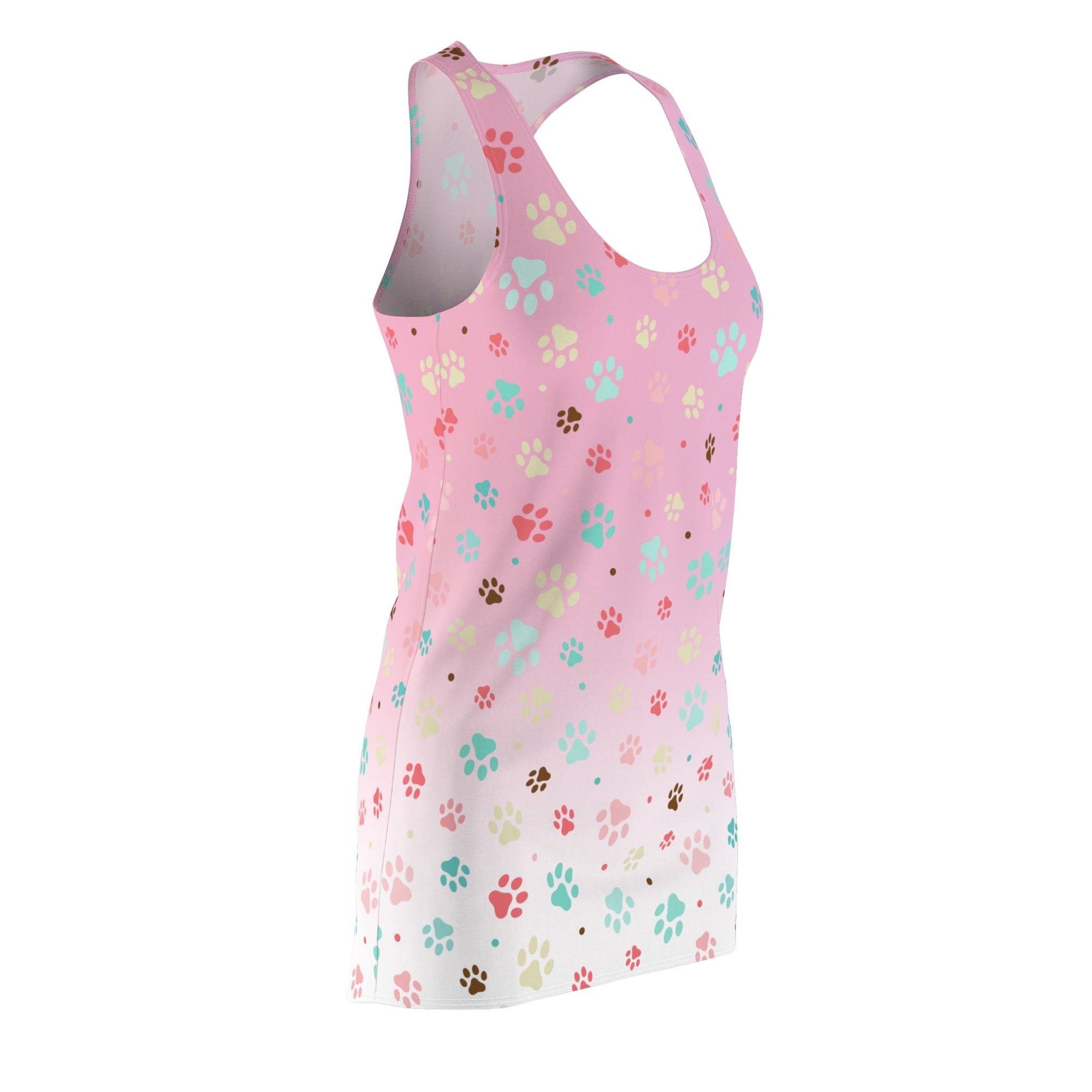 Cute Pink Paw Print Racerback Dress for Pet Lovers Printify