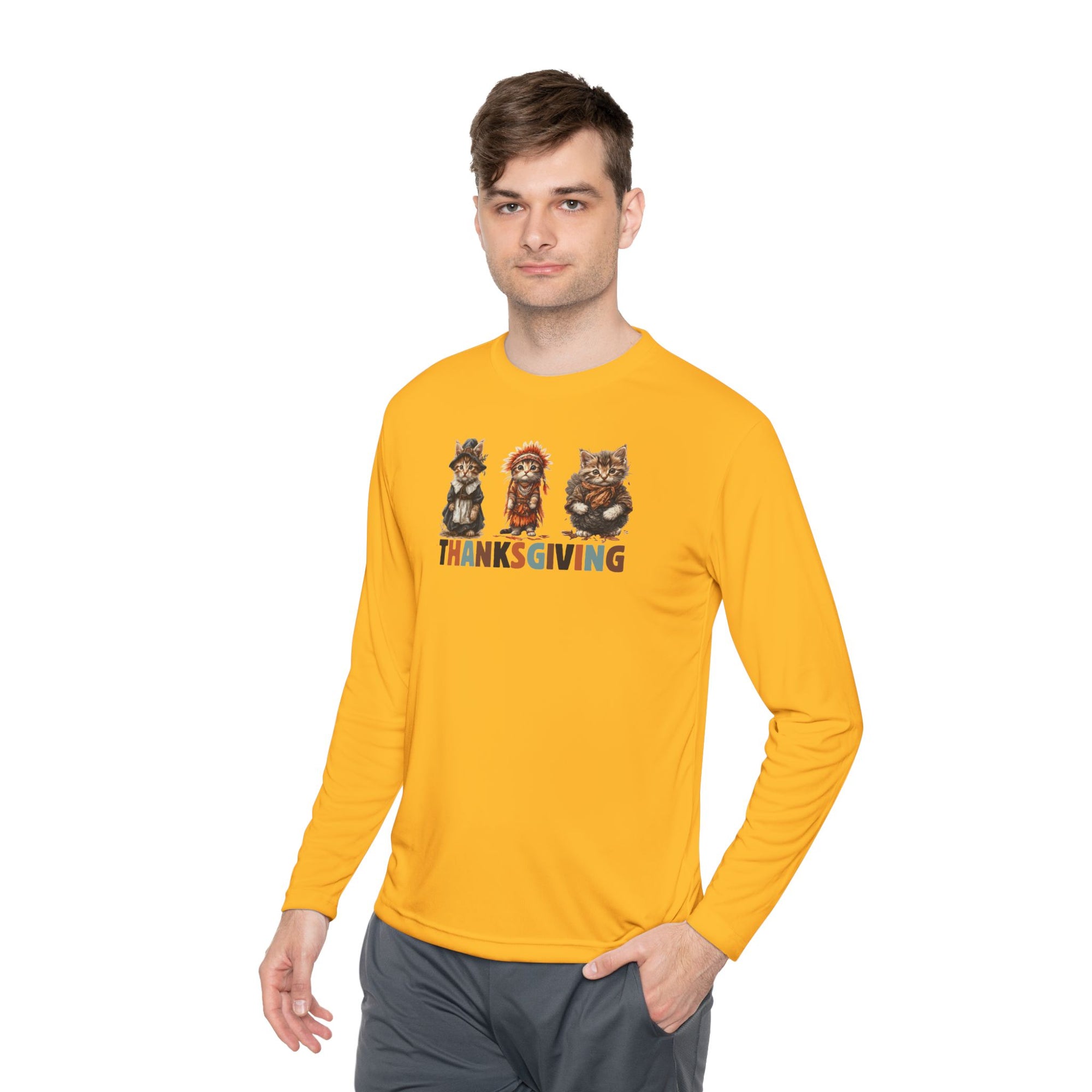 Thanksgiving Cat Themed Unisex Long Sleeve Tee