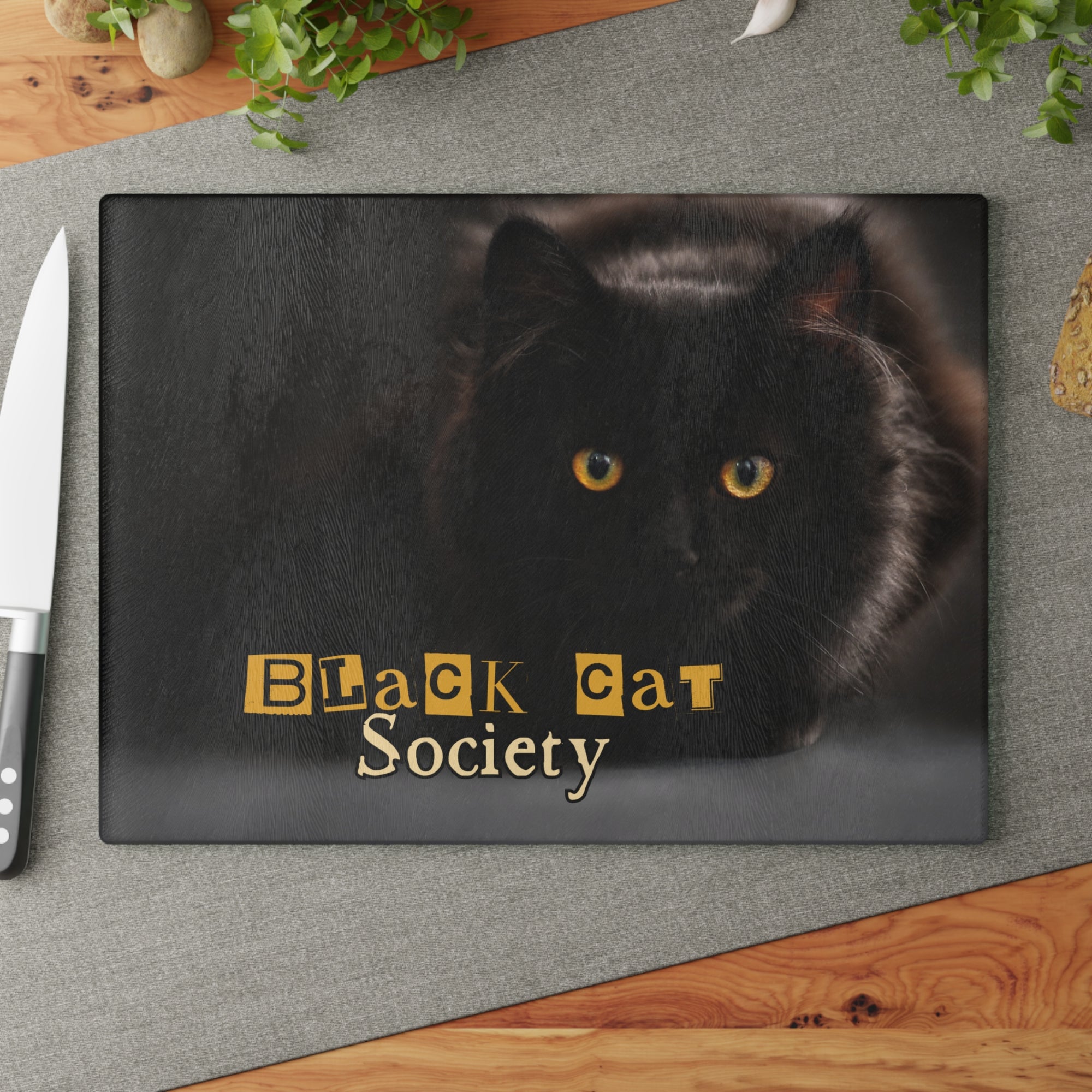 Black Cat Society Glass Cutting Board