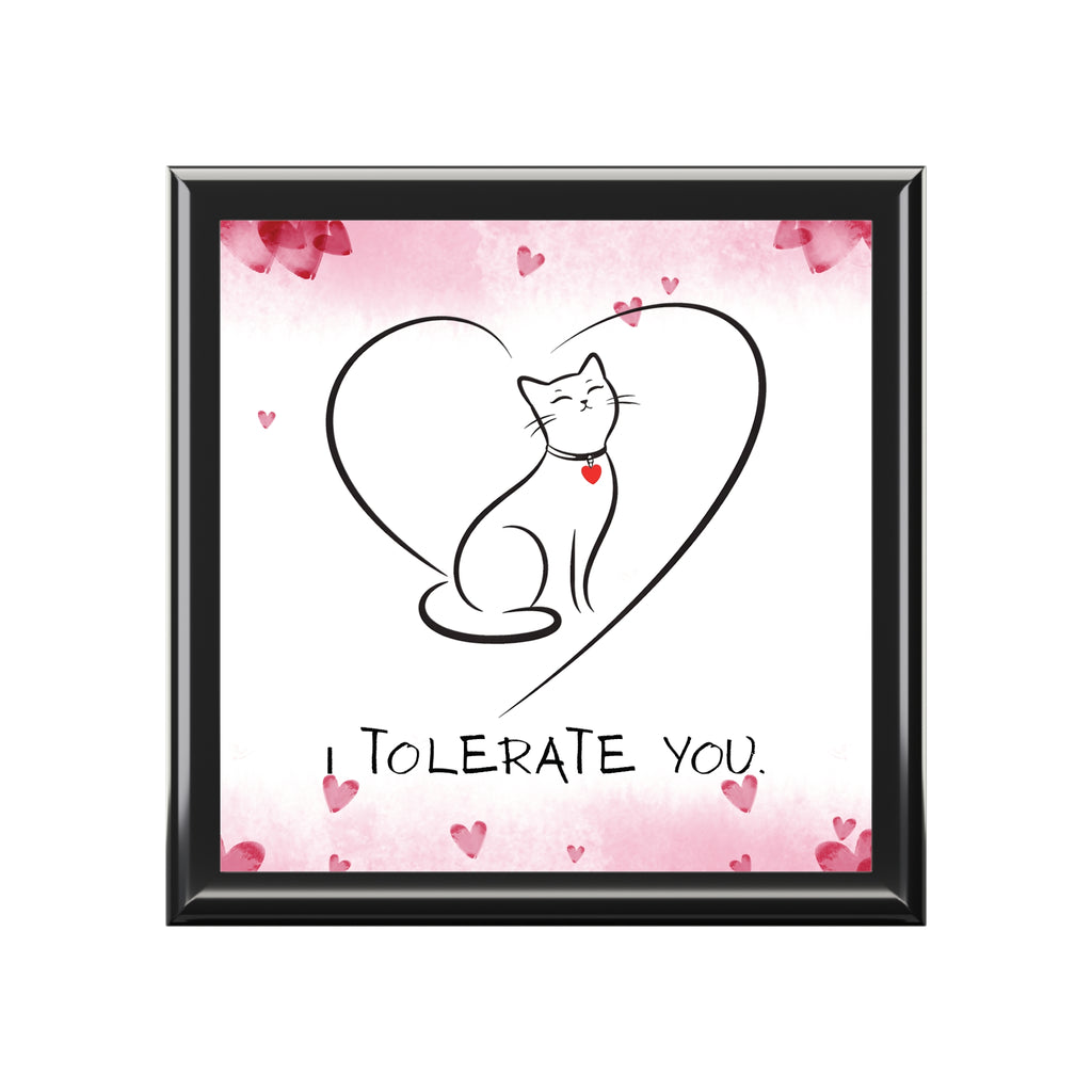 I Tolerate You – Line Art Cat Heart Black Jewelry Box (Valentine Edition)