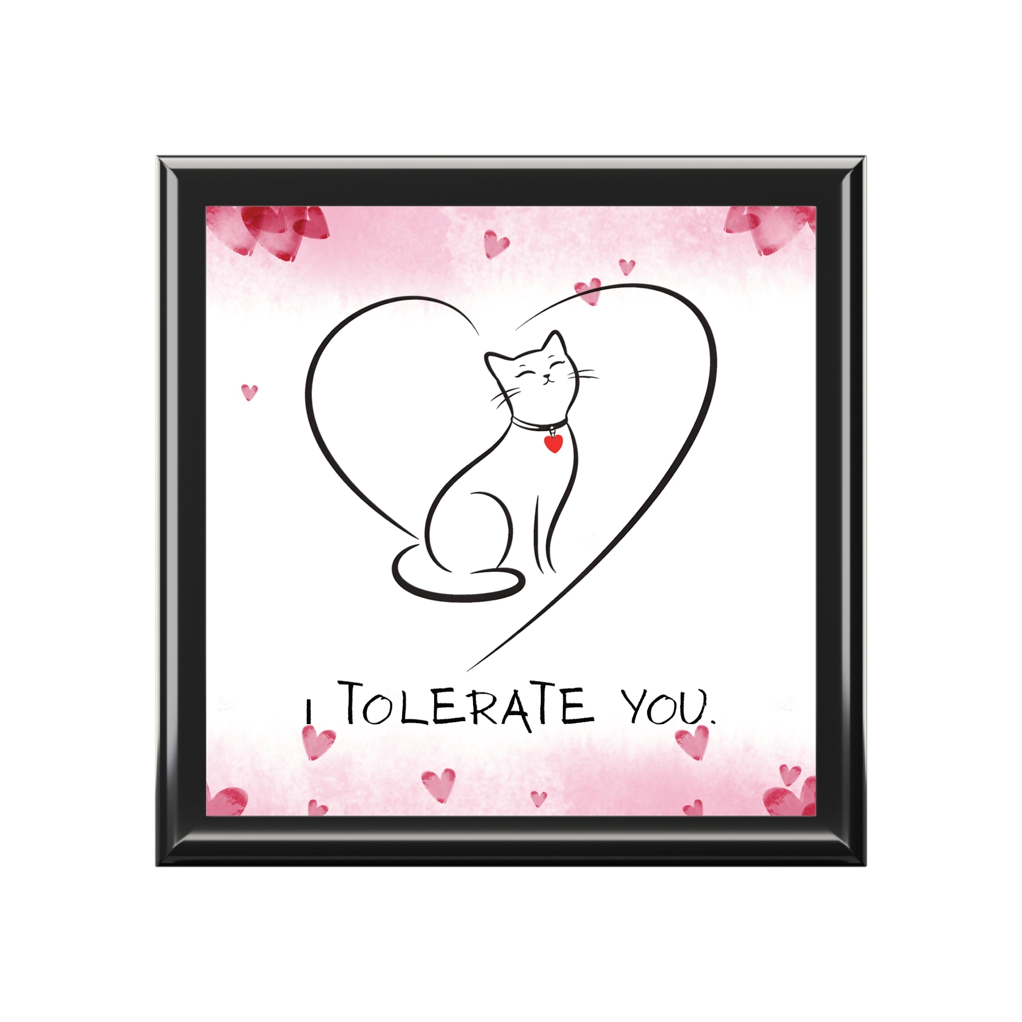 I Tolerate You – Line Art Cat Heart Black Jewelry Box (Valentine Edition)