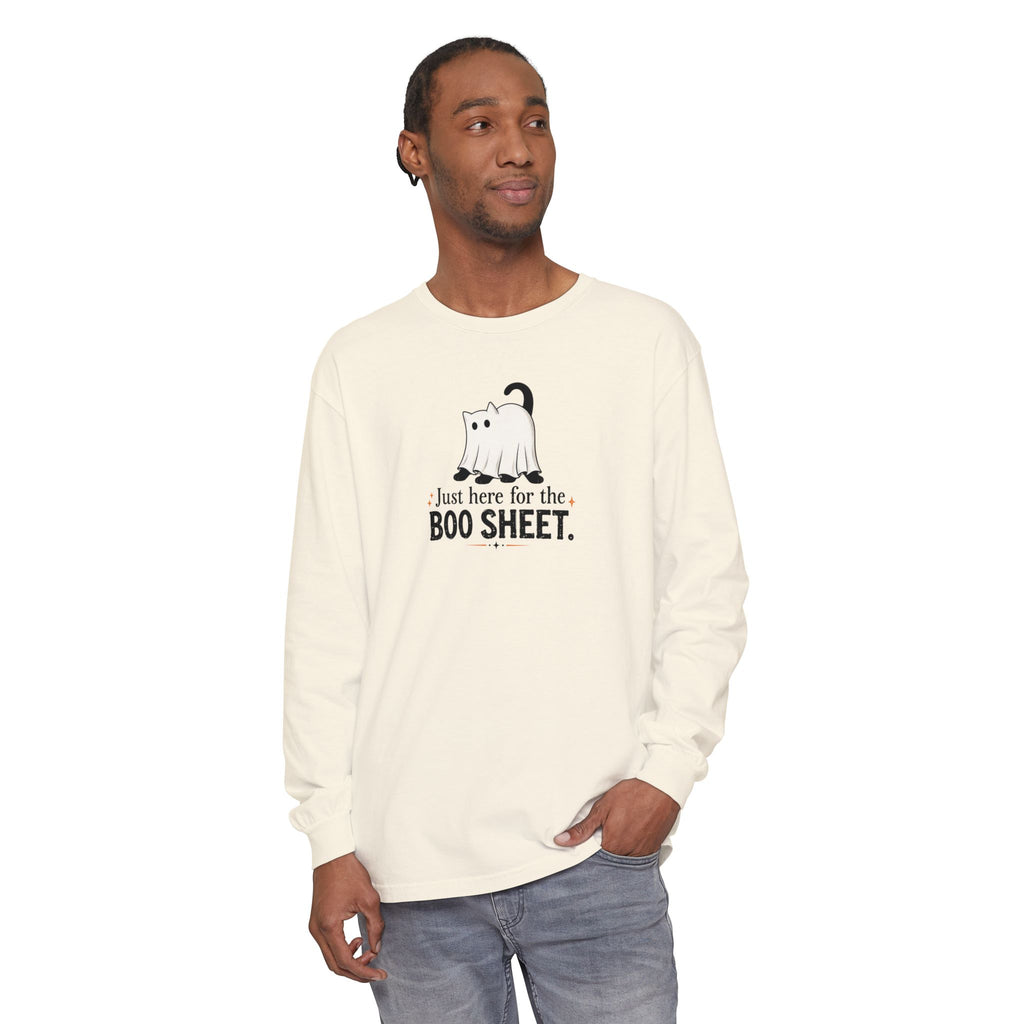 Just Here for the Boo Sheet Halloween Cat Long Sleeve Shirt