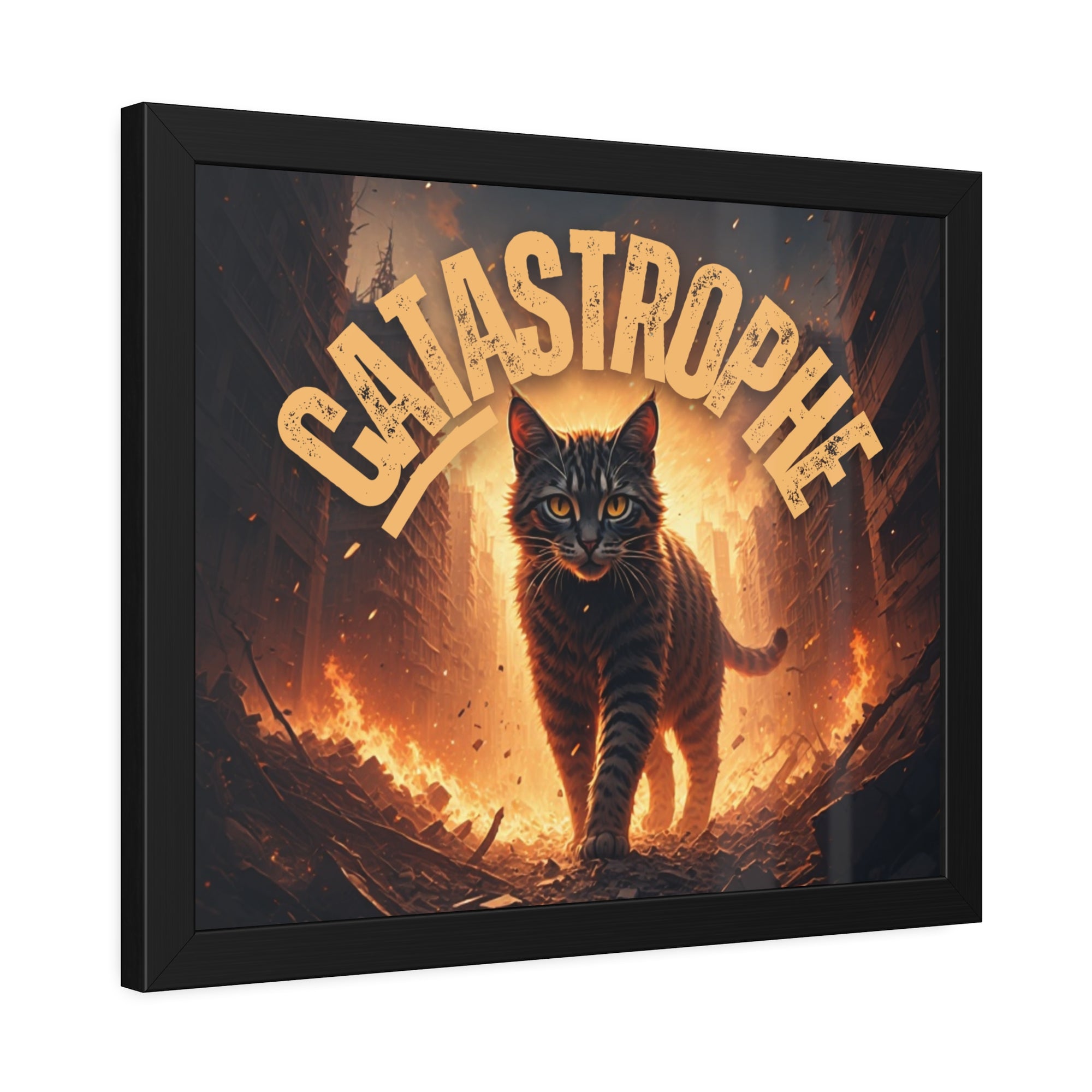 Framed Catastrophe Cat Poster Art, Quirky Cat Artwork