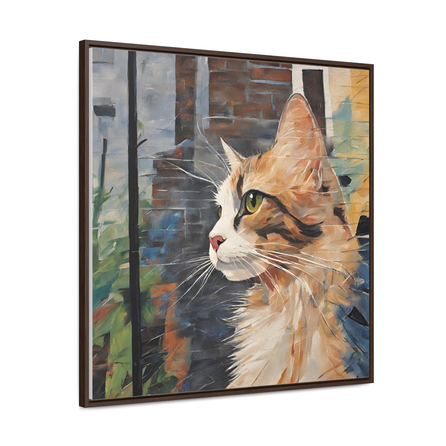 Watercolor Cat Profile Gallery Canvas Wraps, Square Frame