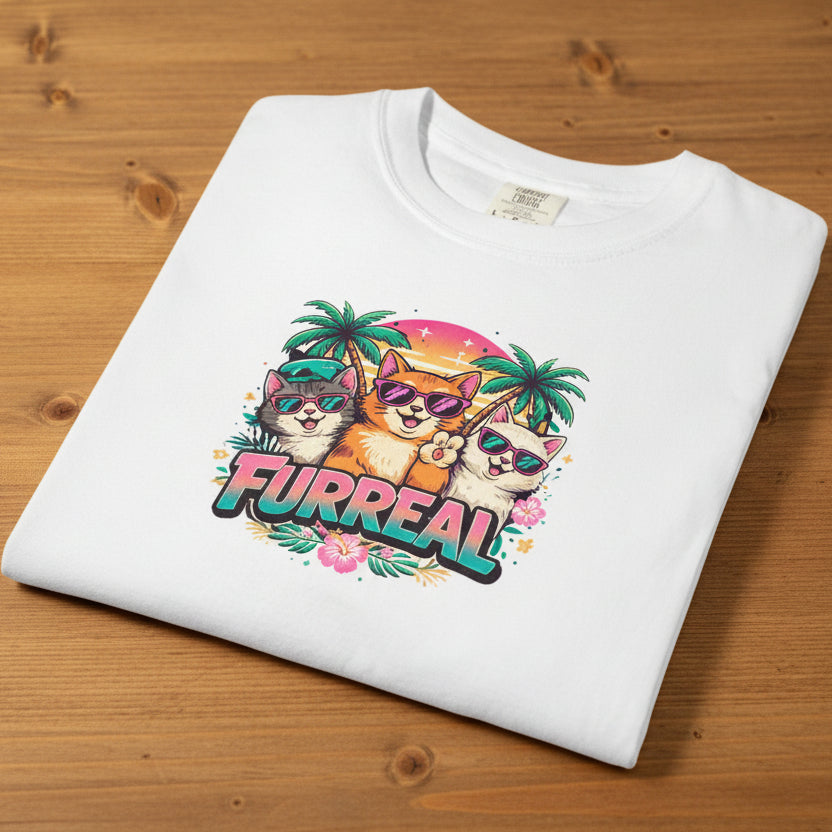 Furreal Cat Sunset Tee | Cool Cats, No Explanation Unisex T-Shirt