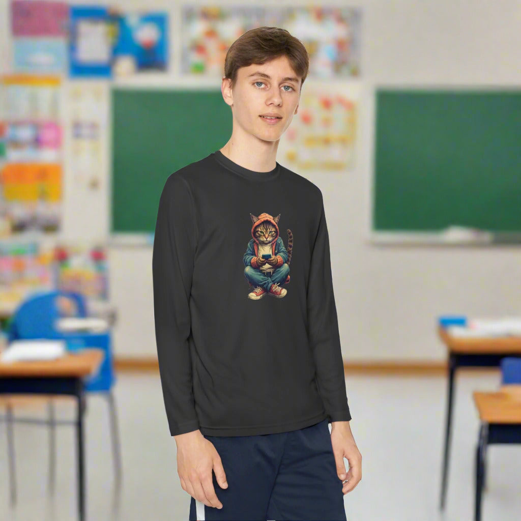 Popular Cat Lover's Youth Long Sleeve Tee, Cute Cat Apparel