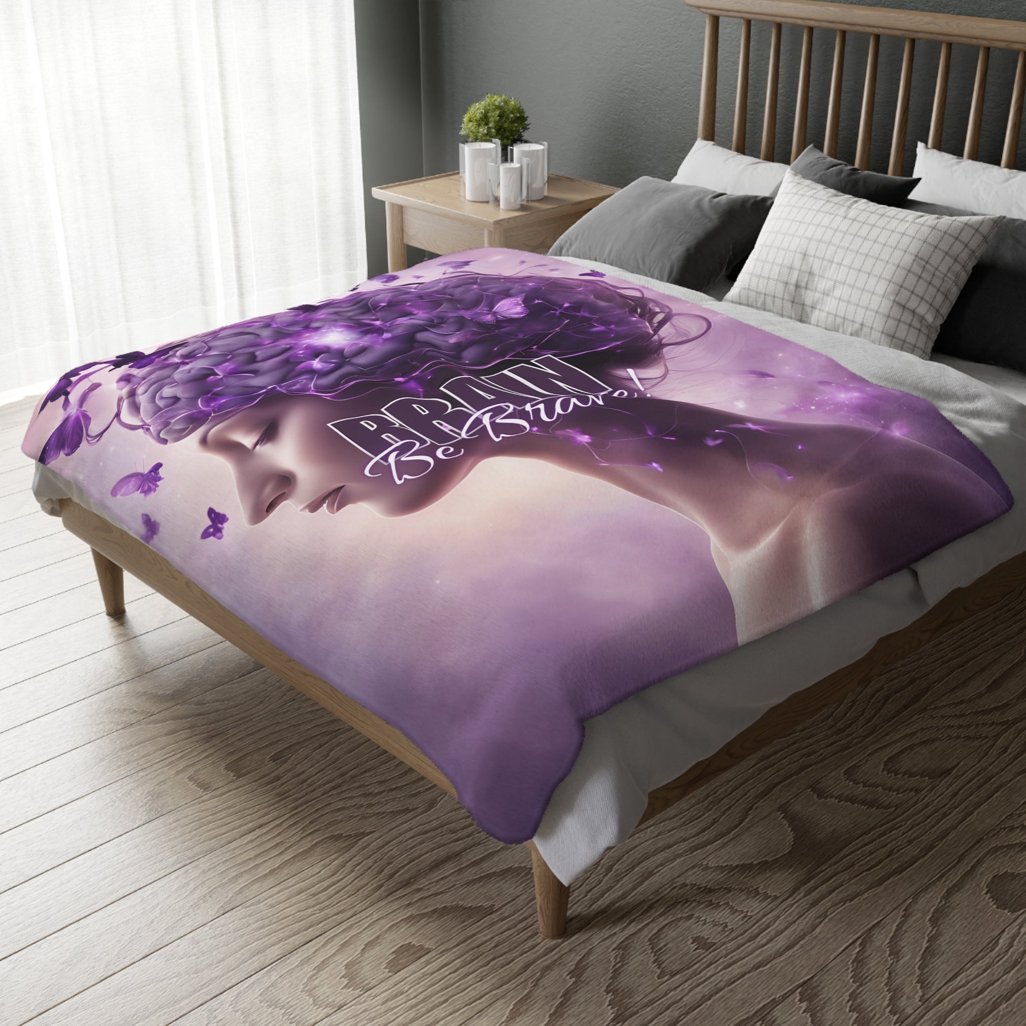 Photo depicting the ​Brain Be Brave Velveteen Microfiber Blanket (Two-sided print) from EpiAl's Shop.